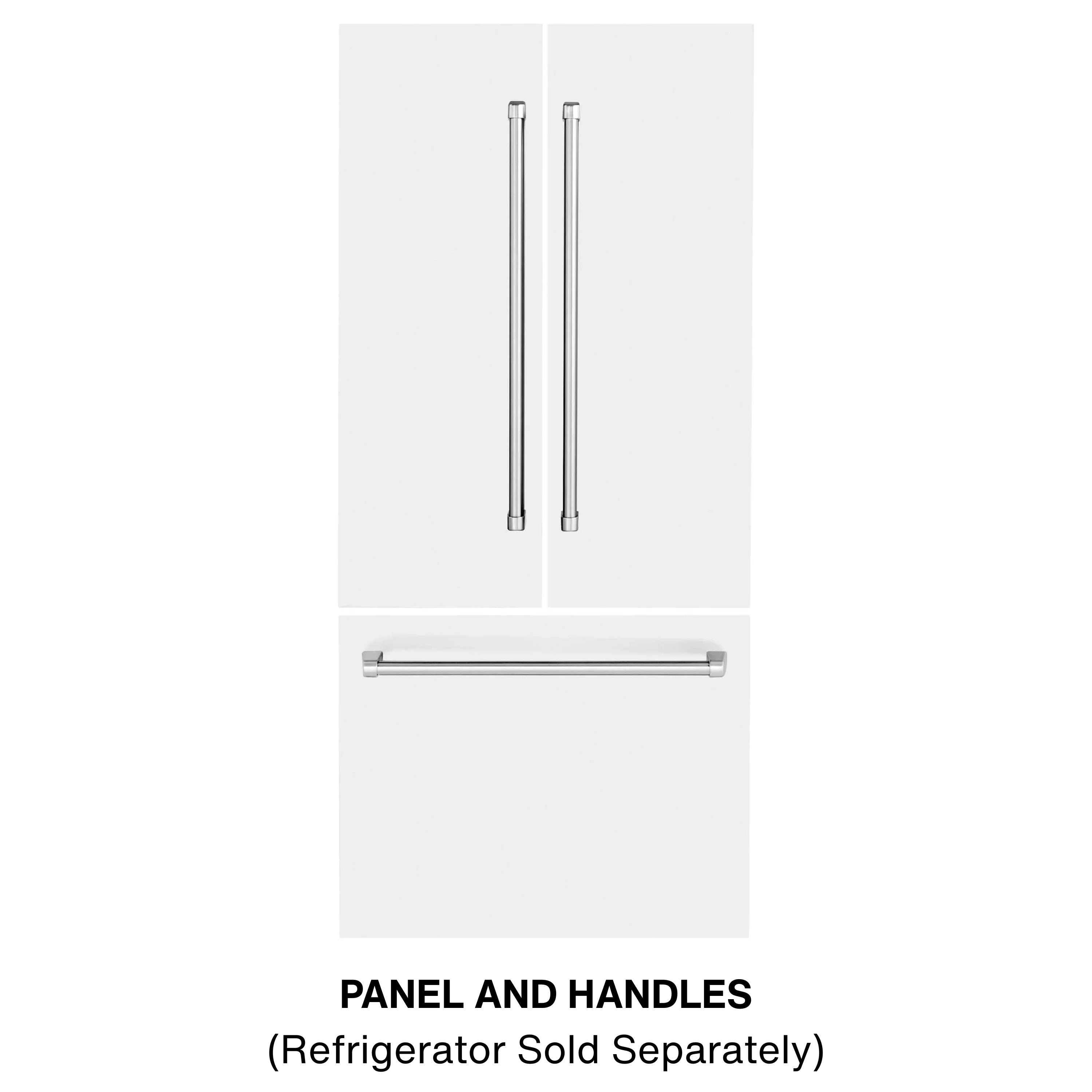 White matte refrigerator panel with two vertical and one horizontal handle bars