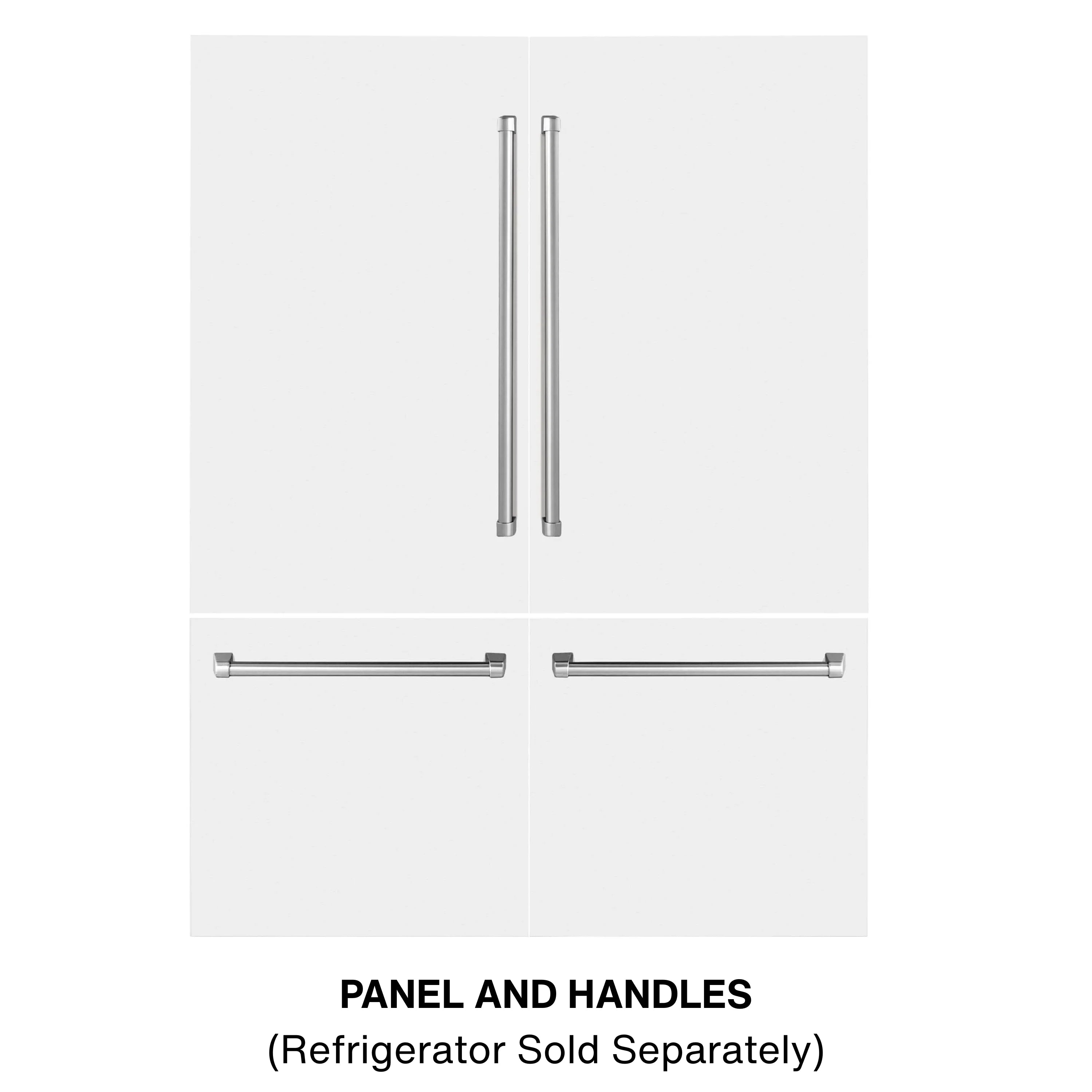 Matte white refrigerator panel and handle set with vertical and horizontal bar handles