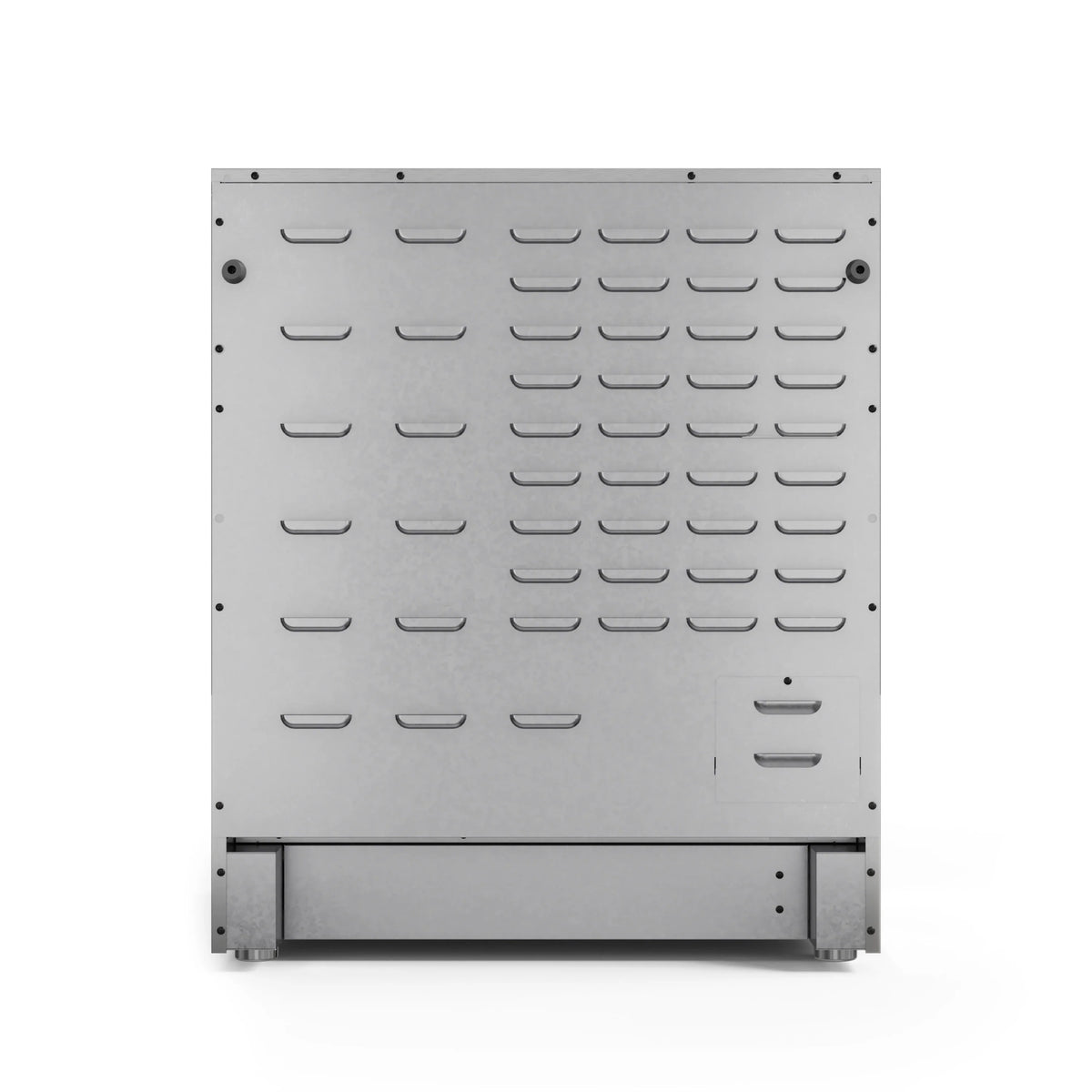 Dishwasher door panel with multiple rack tine rows and stainless finish