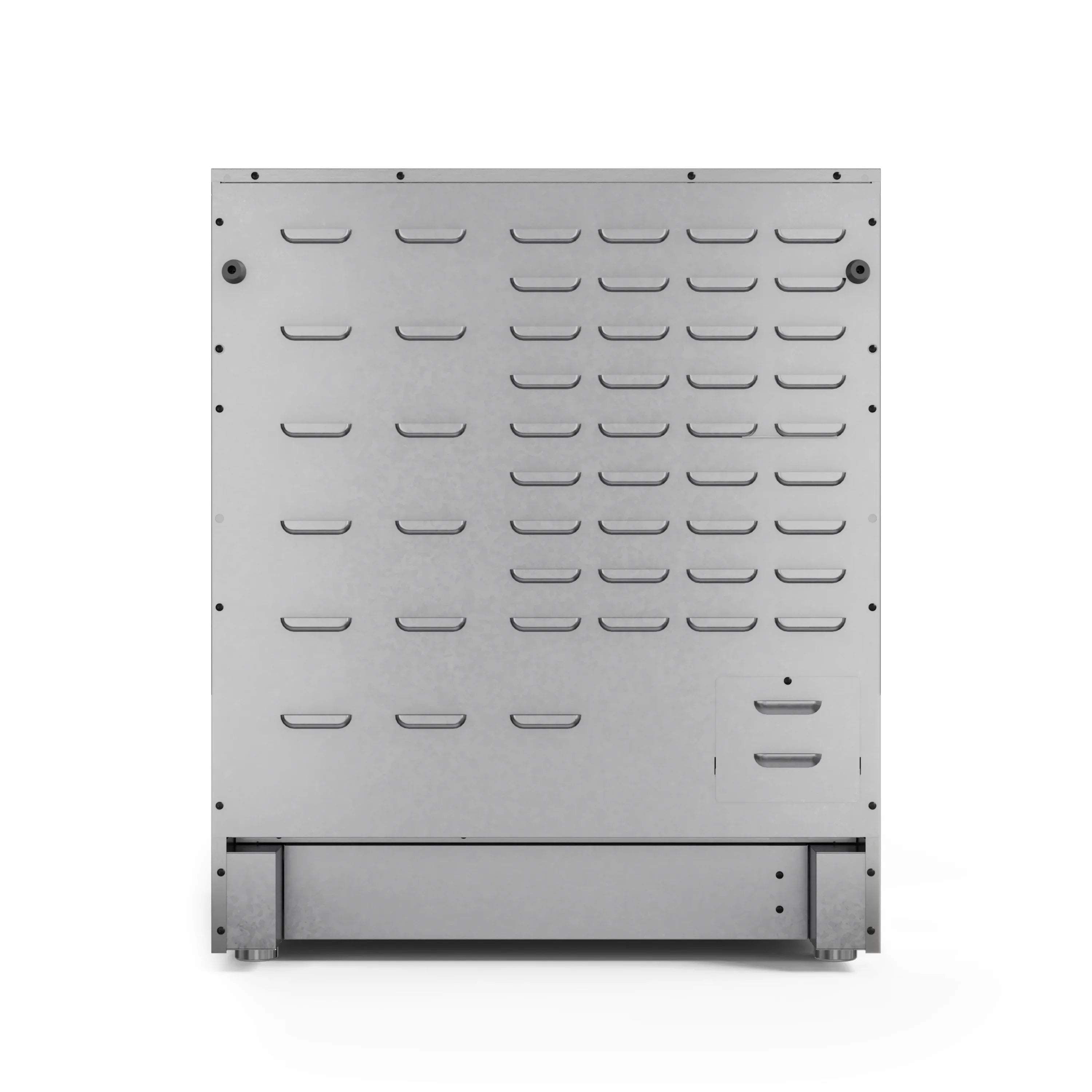 Stainless electric range rear control panel with vented grid