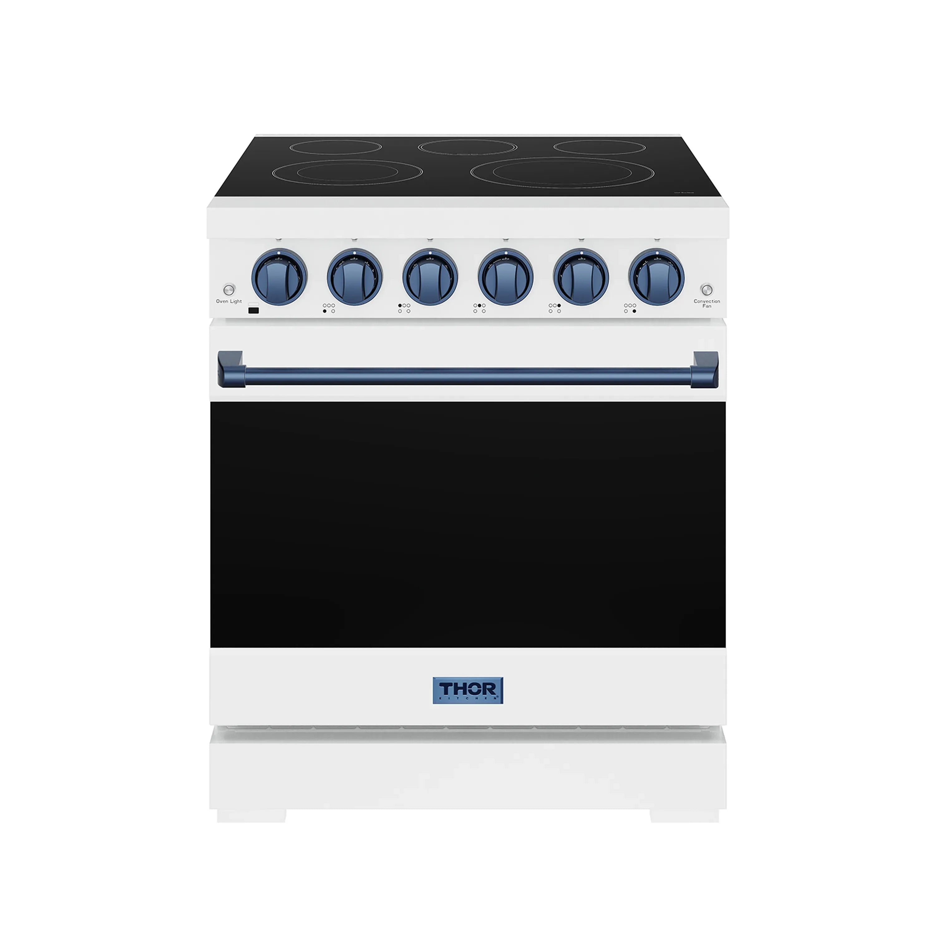 Gordon Ramsay by Thor Kitchen 30-Inch Professional Electric Range with Precision Knob Control in White with Blue Trim (RSE30PW-BLU)