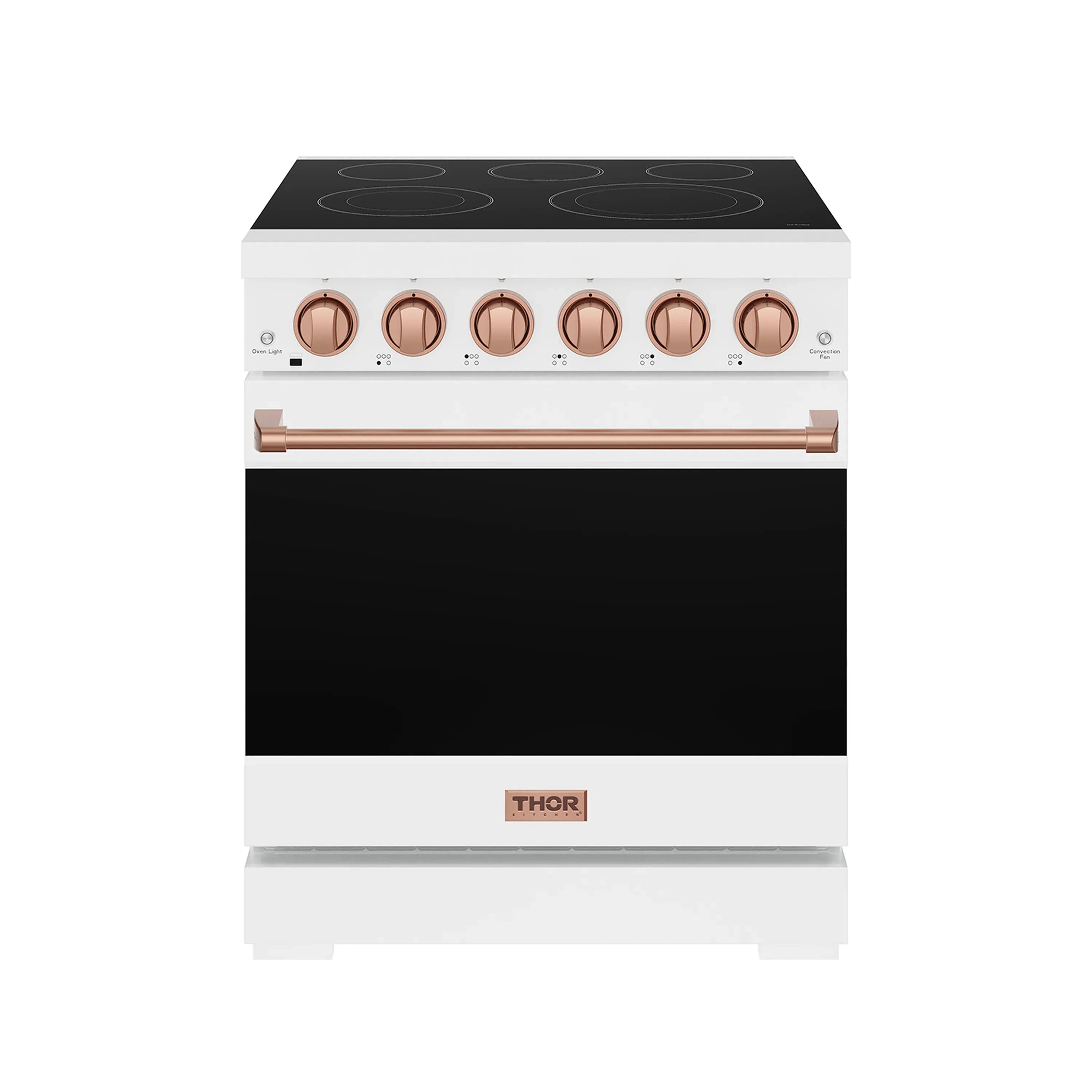 Gordon Ramsay by Thor Kitchen 30-Inch Professional Electric Range with Precision Knob Control in White with Rose Gold Trim (RSE30PW-RSG)