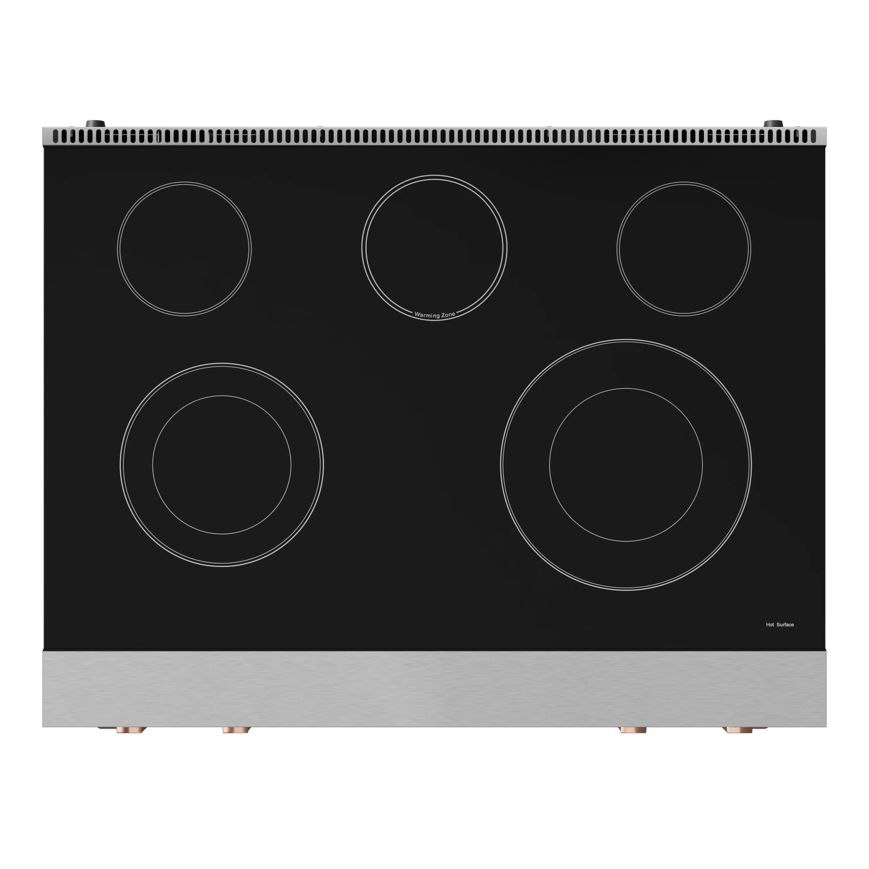 Stainless steel electric cooktop with five smooth-top burner circles