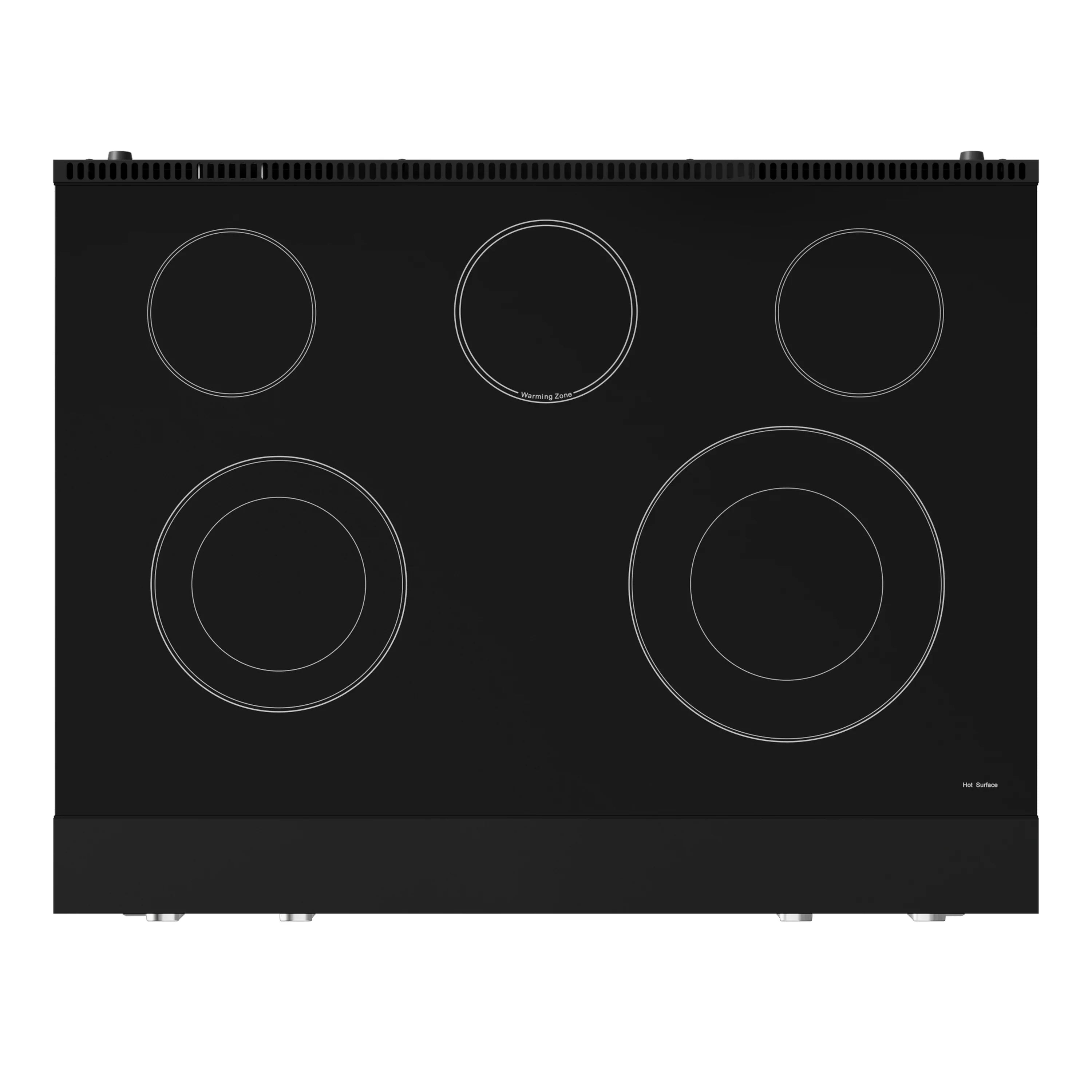 Black electric cooktop with five smooth ceramic burner circles