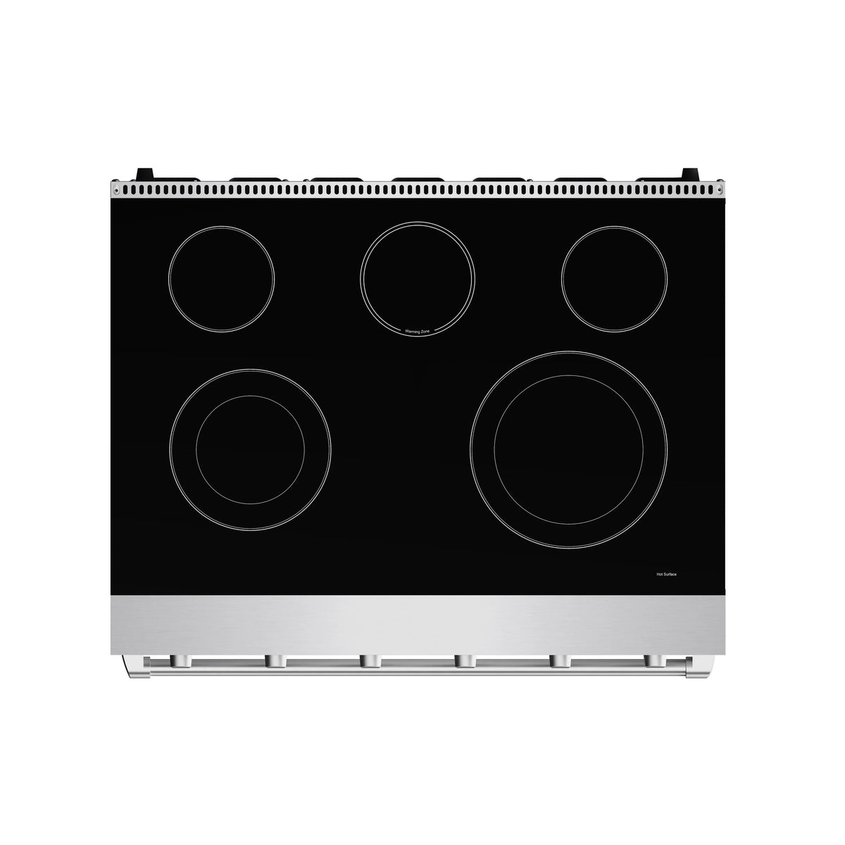 Black electric cooktop with five circular burner elements