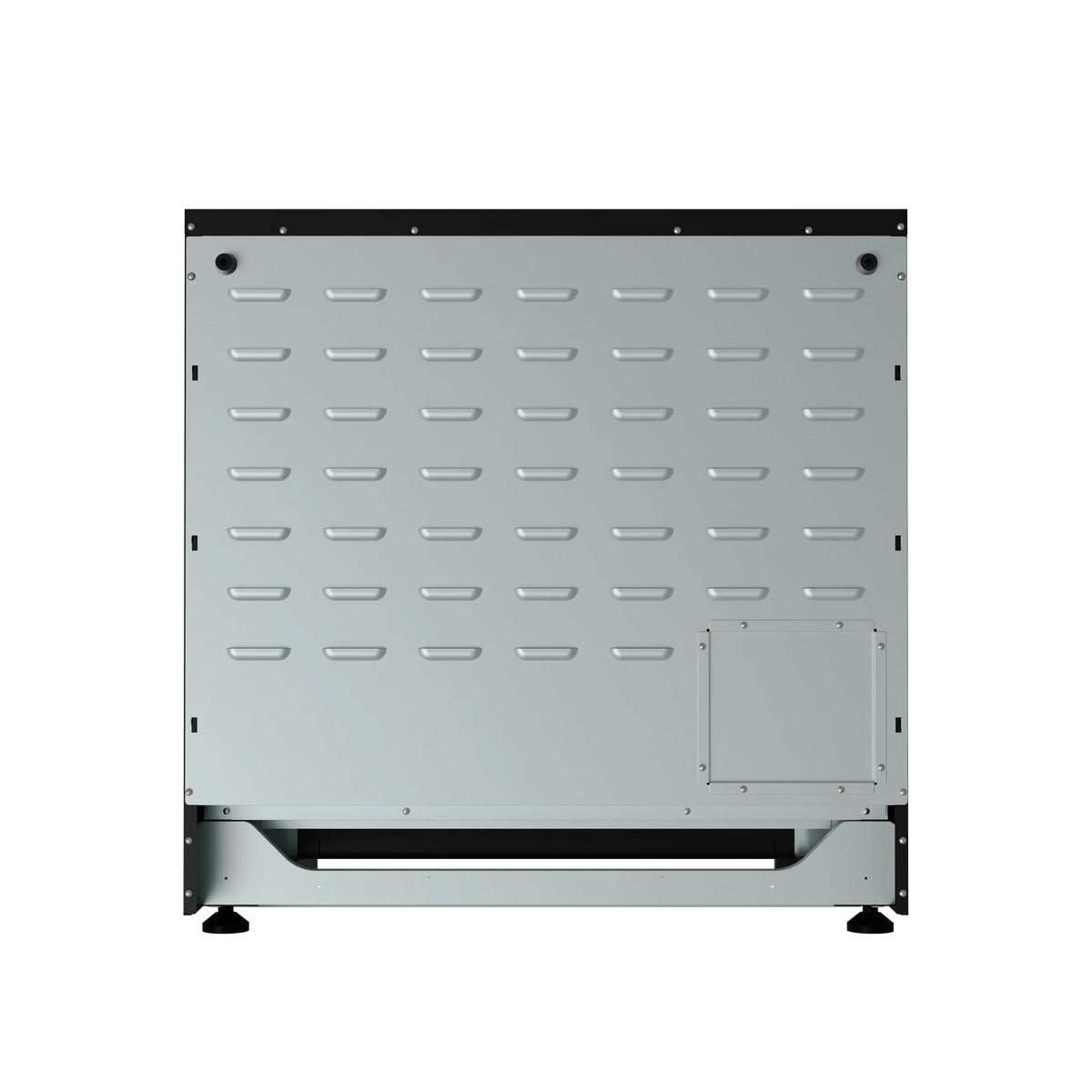 Dishwasher lower interior panel with gray base and molded channel details