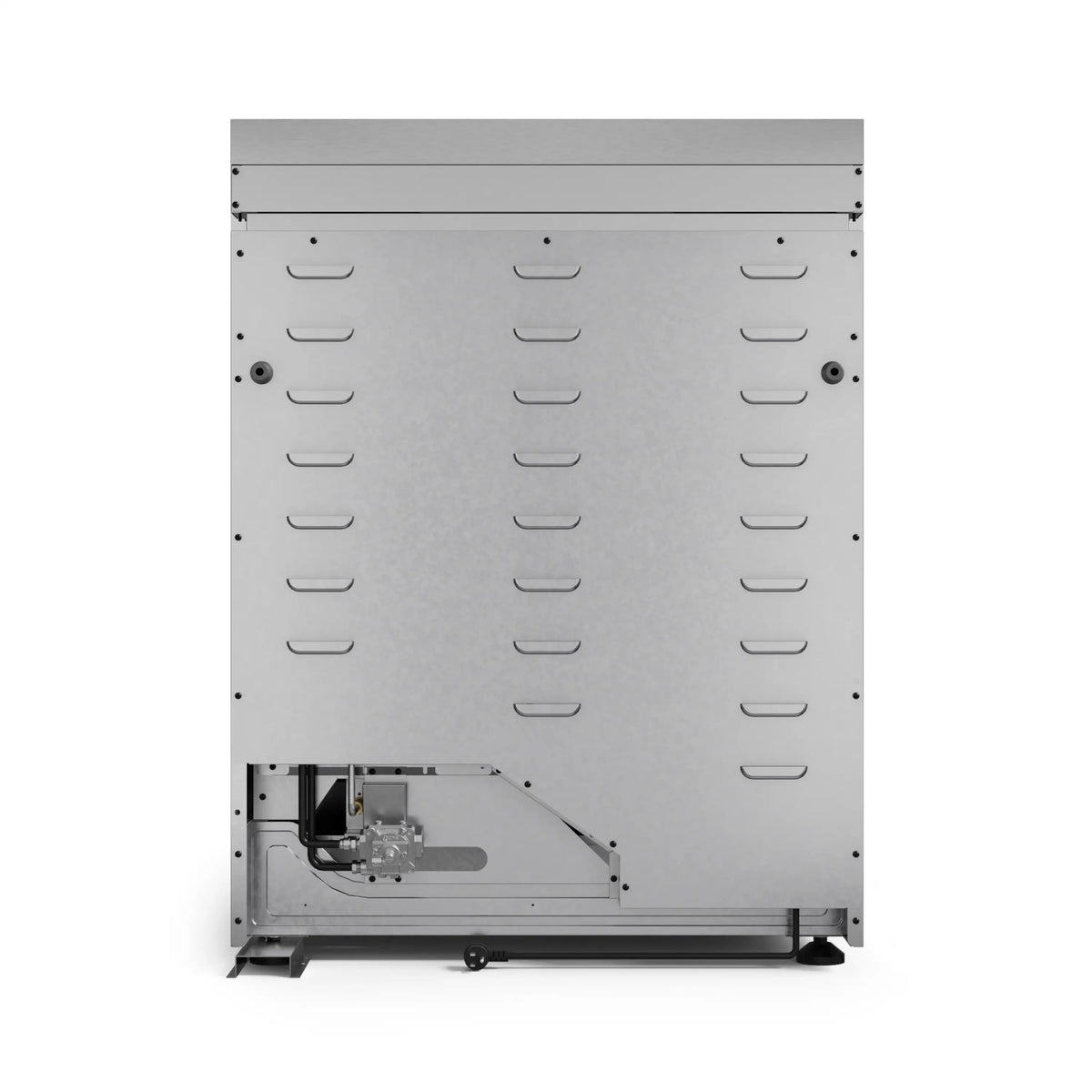 Dishwasher interior back panel with spray arm and multiple rack supports