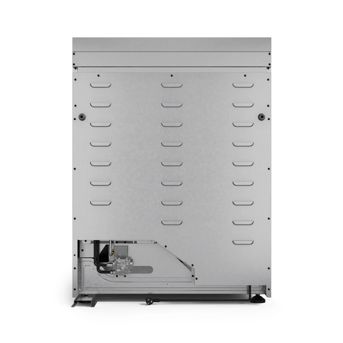 Stainless steel dishwasher with open door and lower rack rails