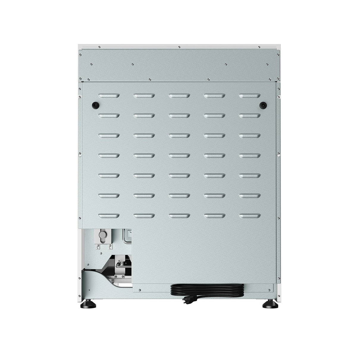 White 30-inch professional propane range with black hardware, rsg30pw.back side