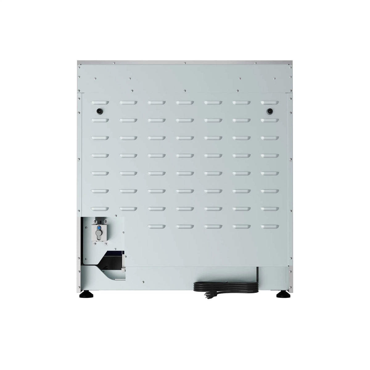 Dishwasher rear panel with vents and service access