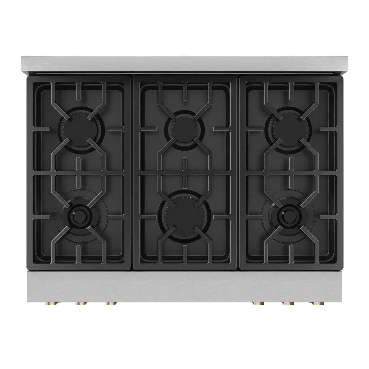 Stainless steel gas range cooktop with three burner grates