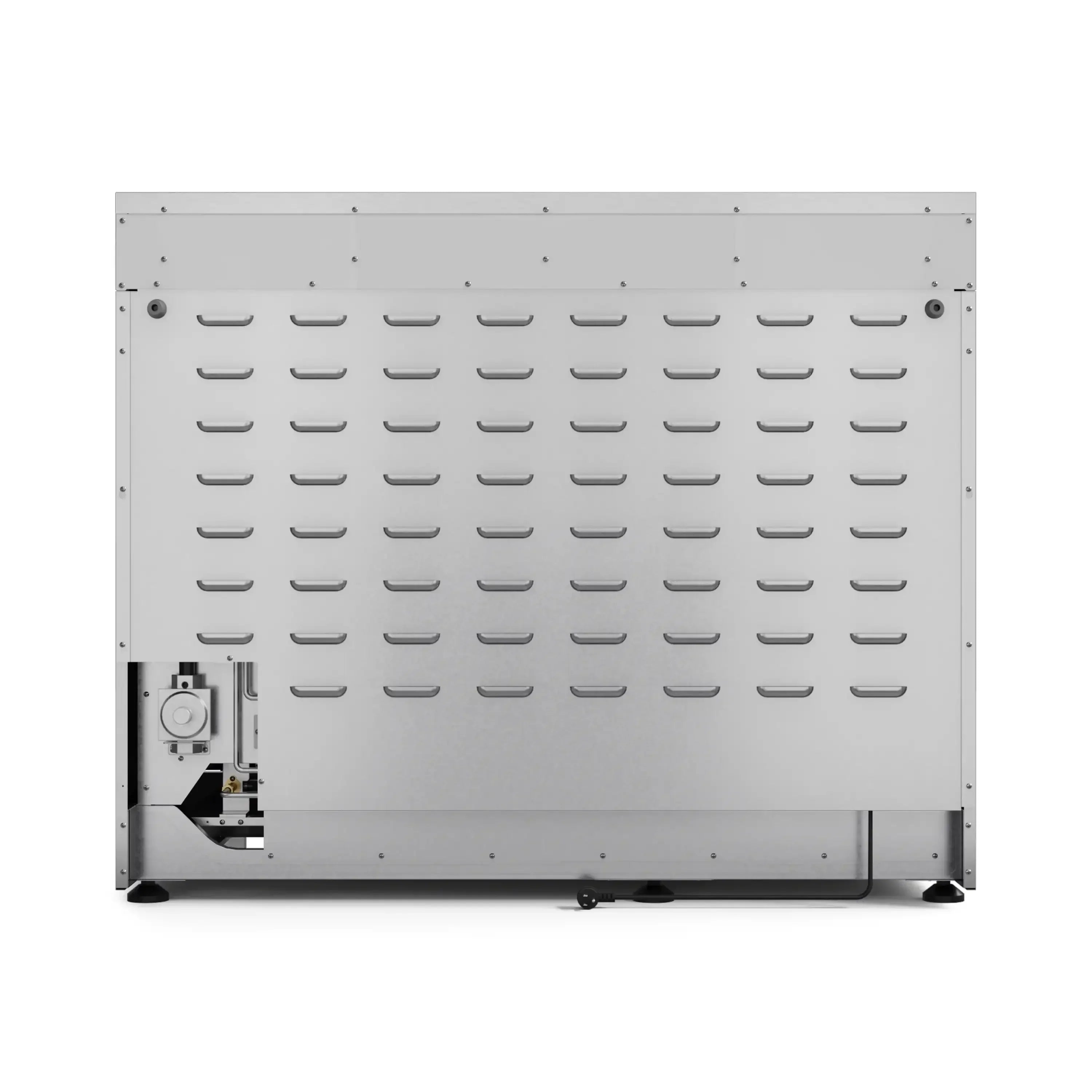 Stainless steel dishwasher with vented upper panel and black lower control area