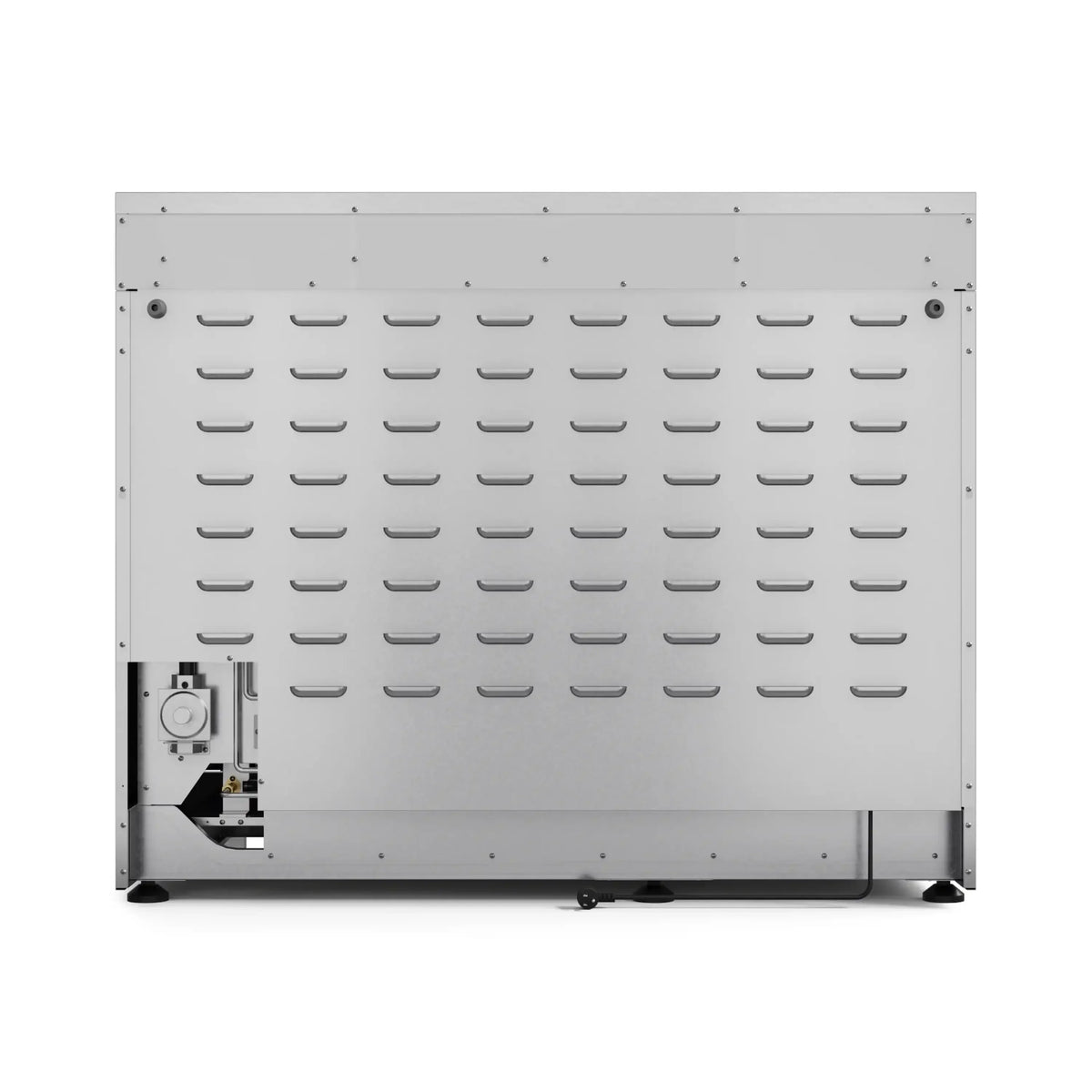 Double oven interior panel with rows of vents and heating cover