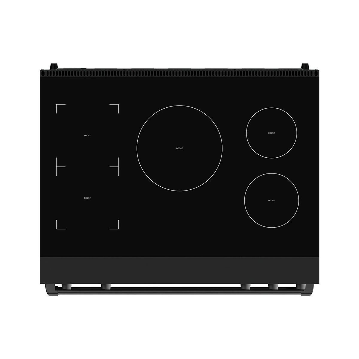 Black induction cooktop panel with circular burners and touch control markings