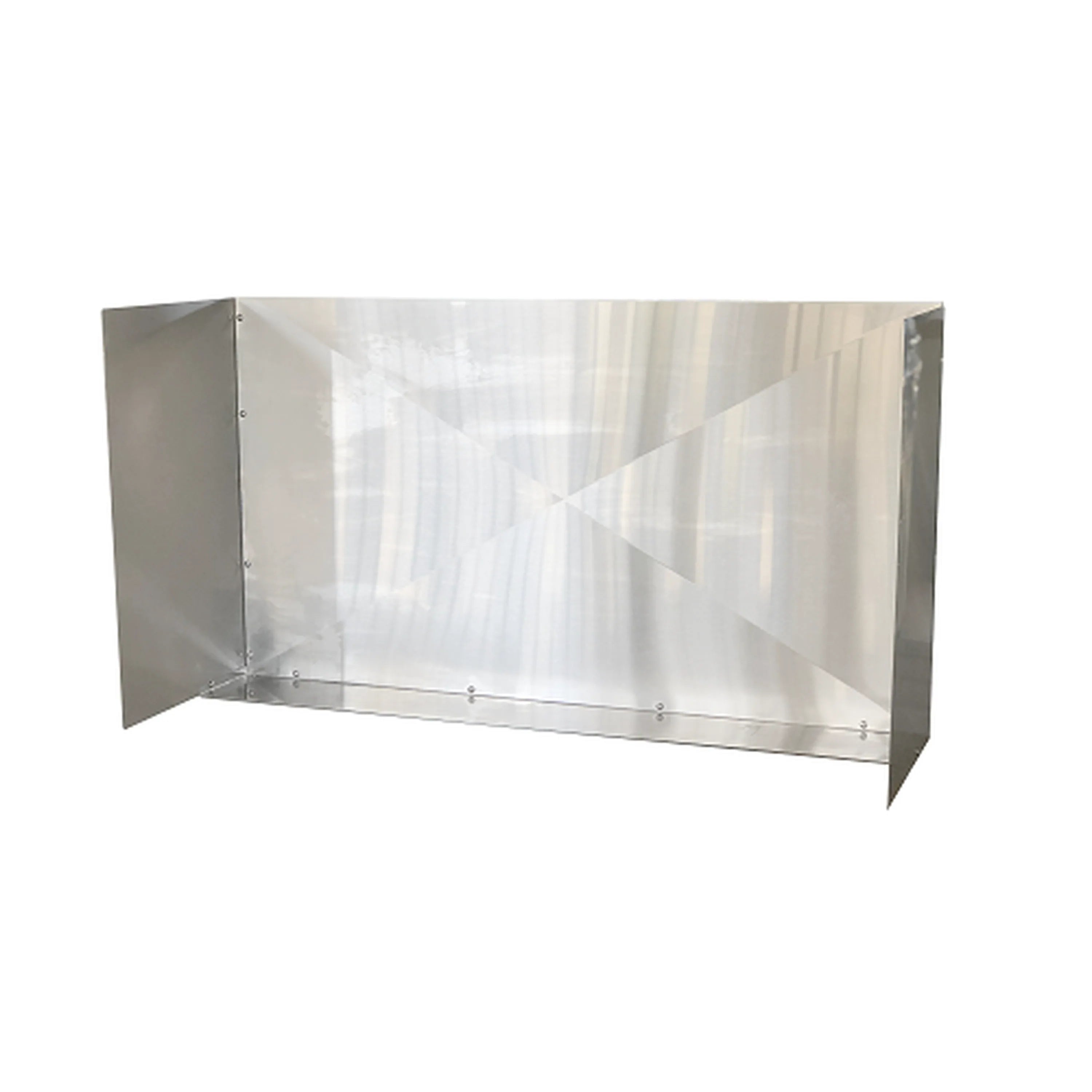Stainless steel grill wind guard with open sides and flat back panel