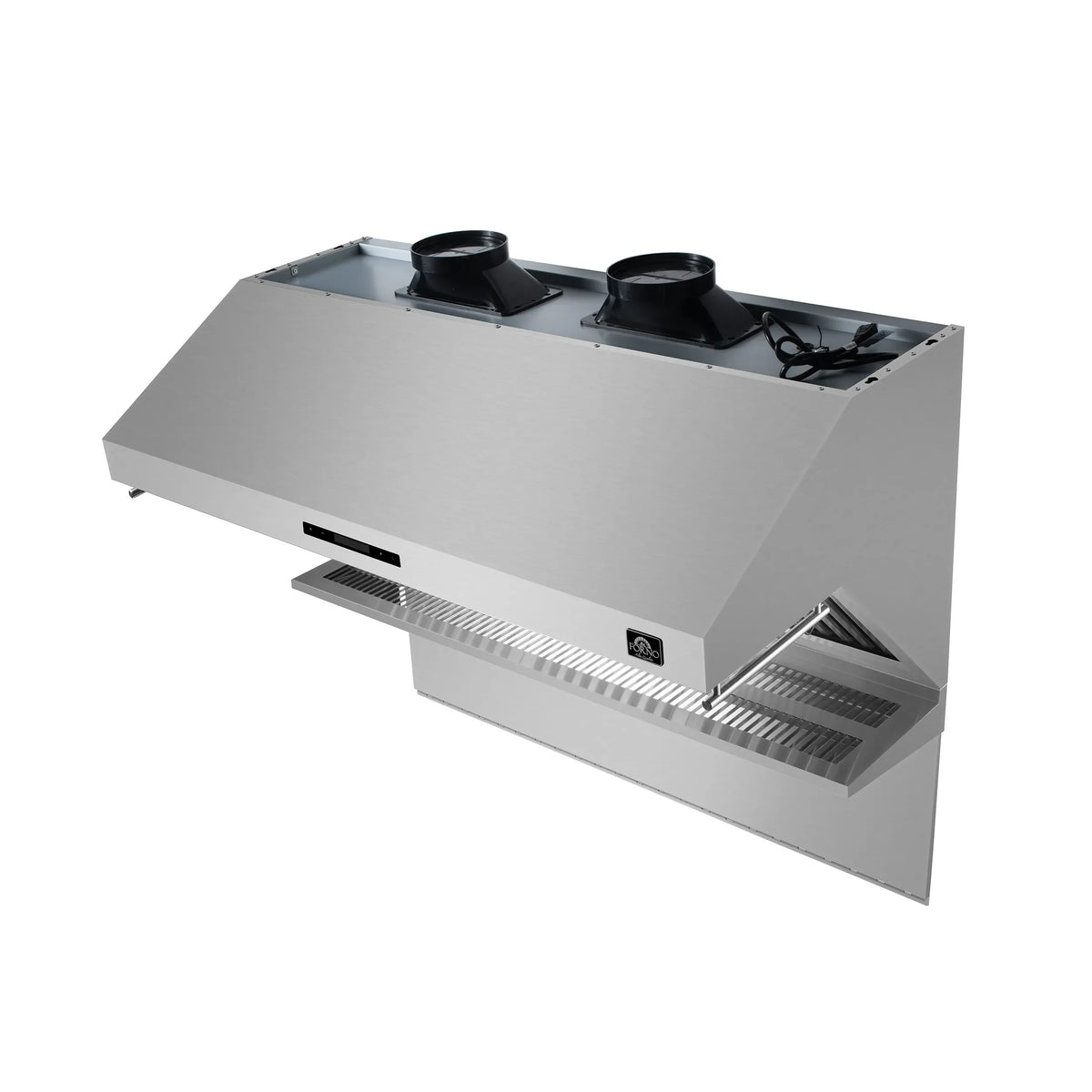 Stainless steel range hood underside with two vent openings