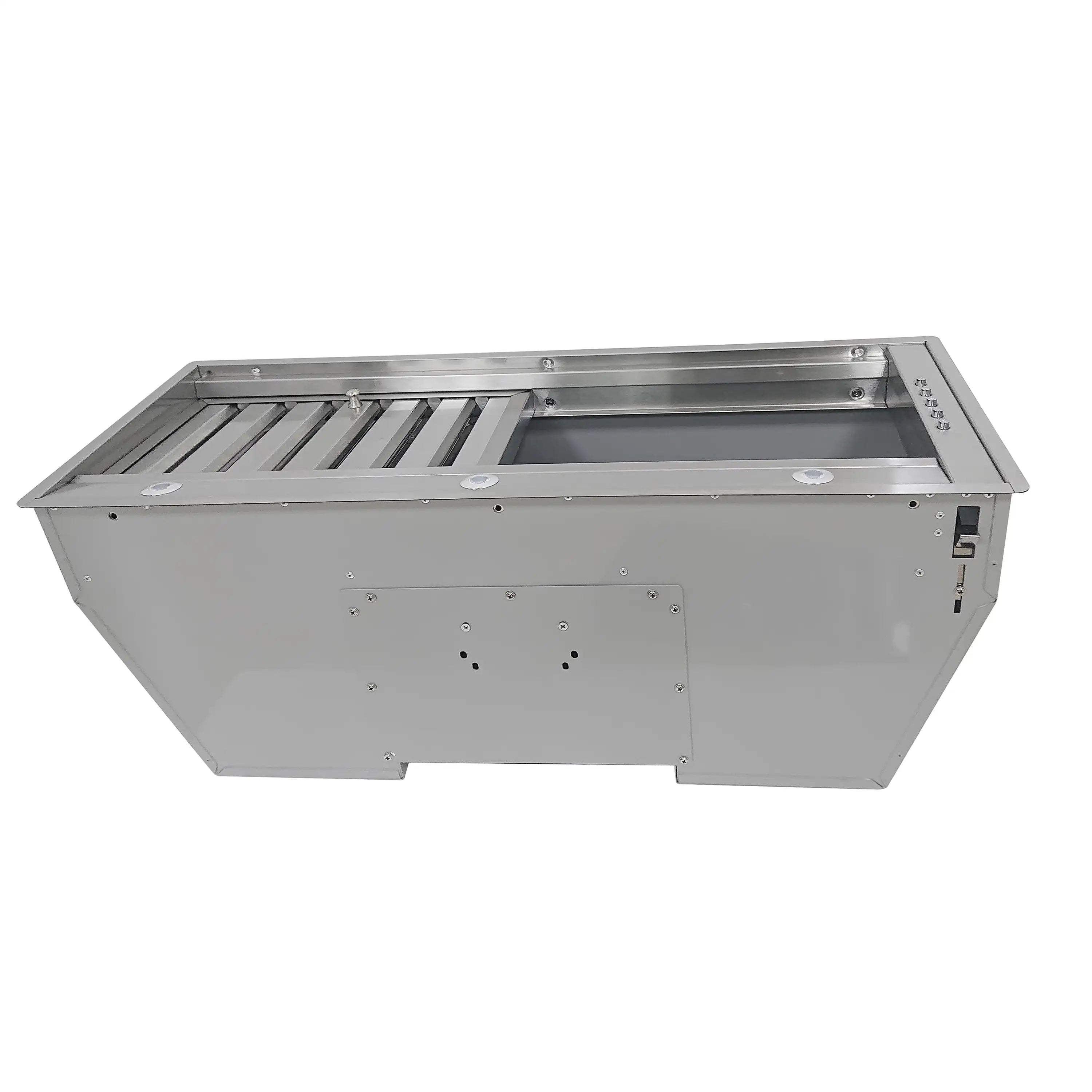 Stainless steel range hood insert underside with baffle filter channels and trim lip