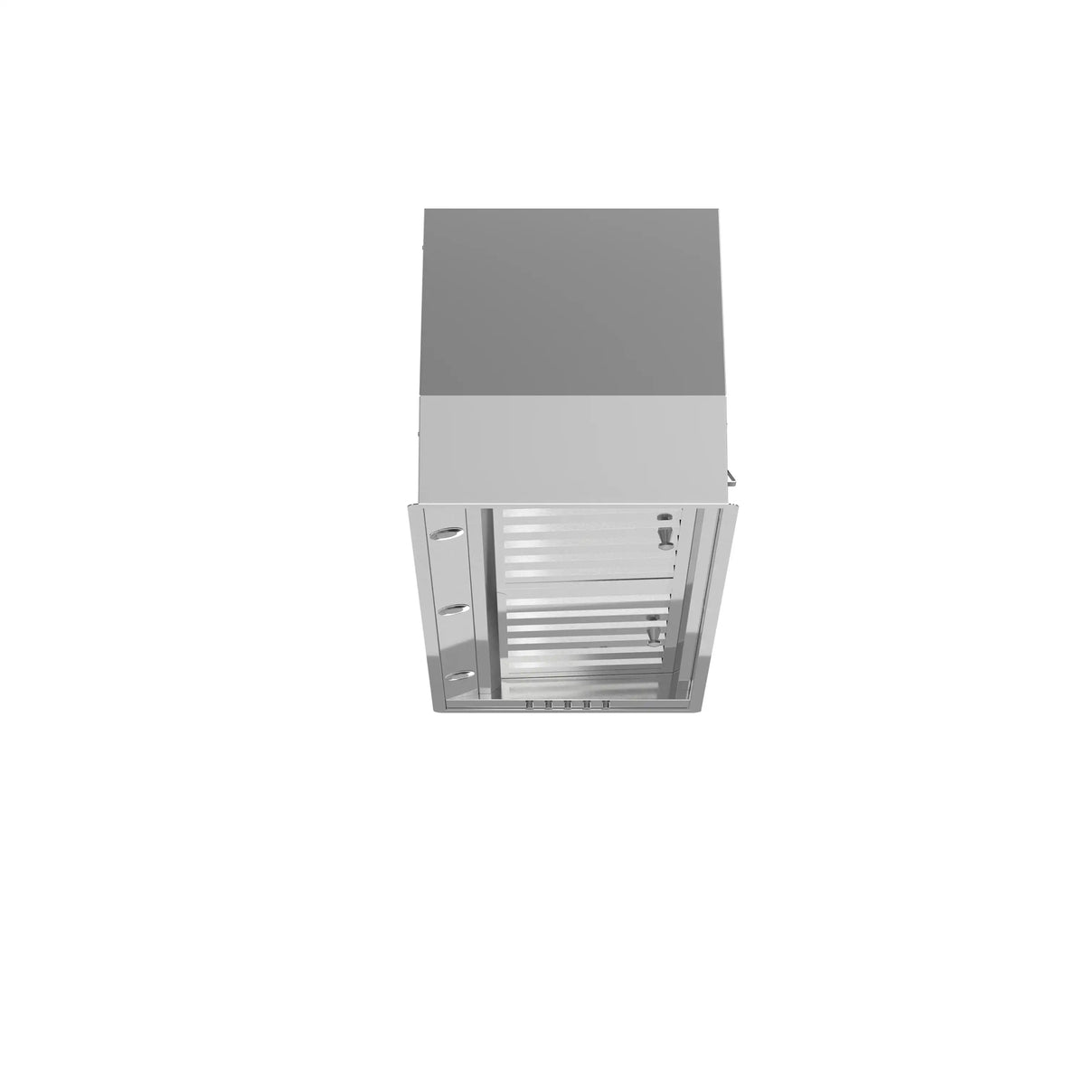 Stainless steel range hood insert with vertical baffle filter housing and mounting frame