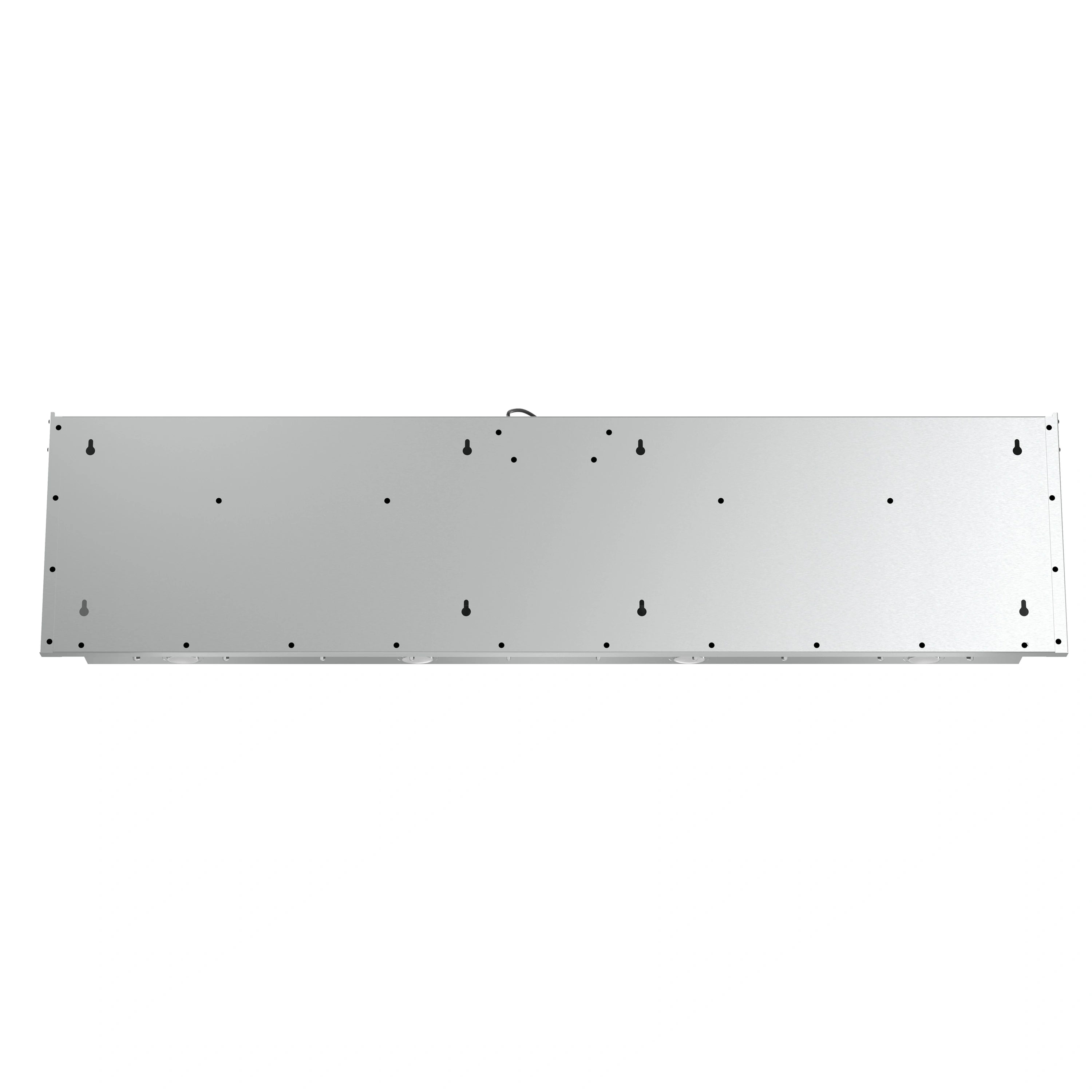 Stainless steel under-cabinet range hood back panel with mounting holes
