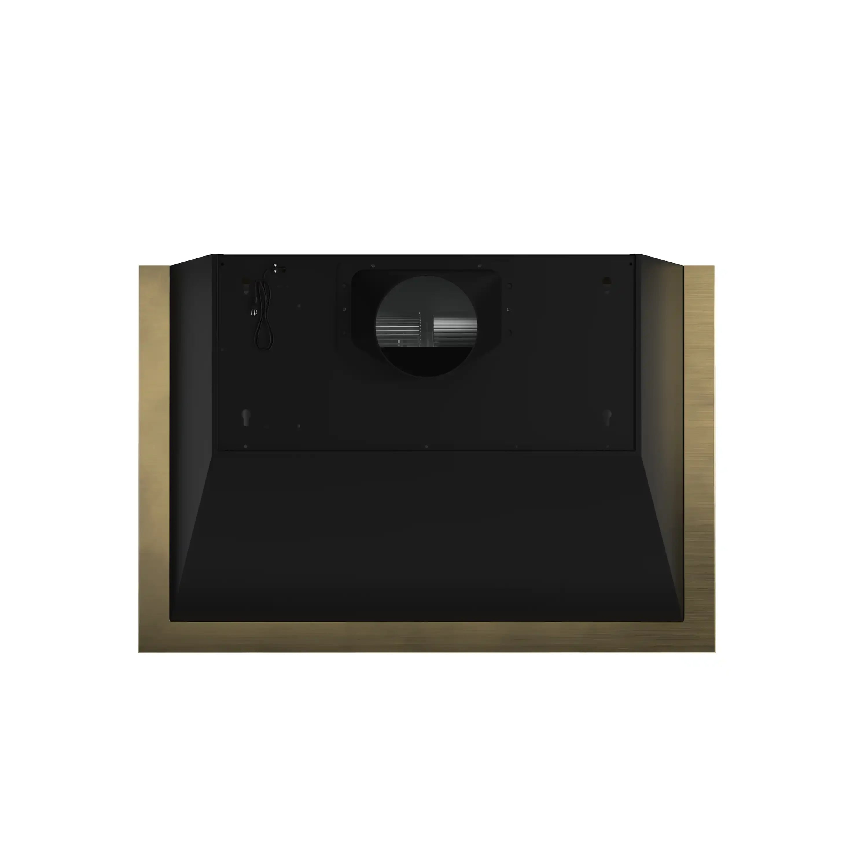 Black refrigerator with antique brass trim and Forno logo on front
