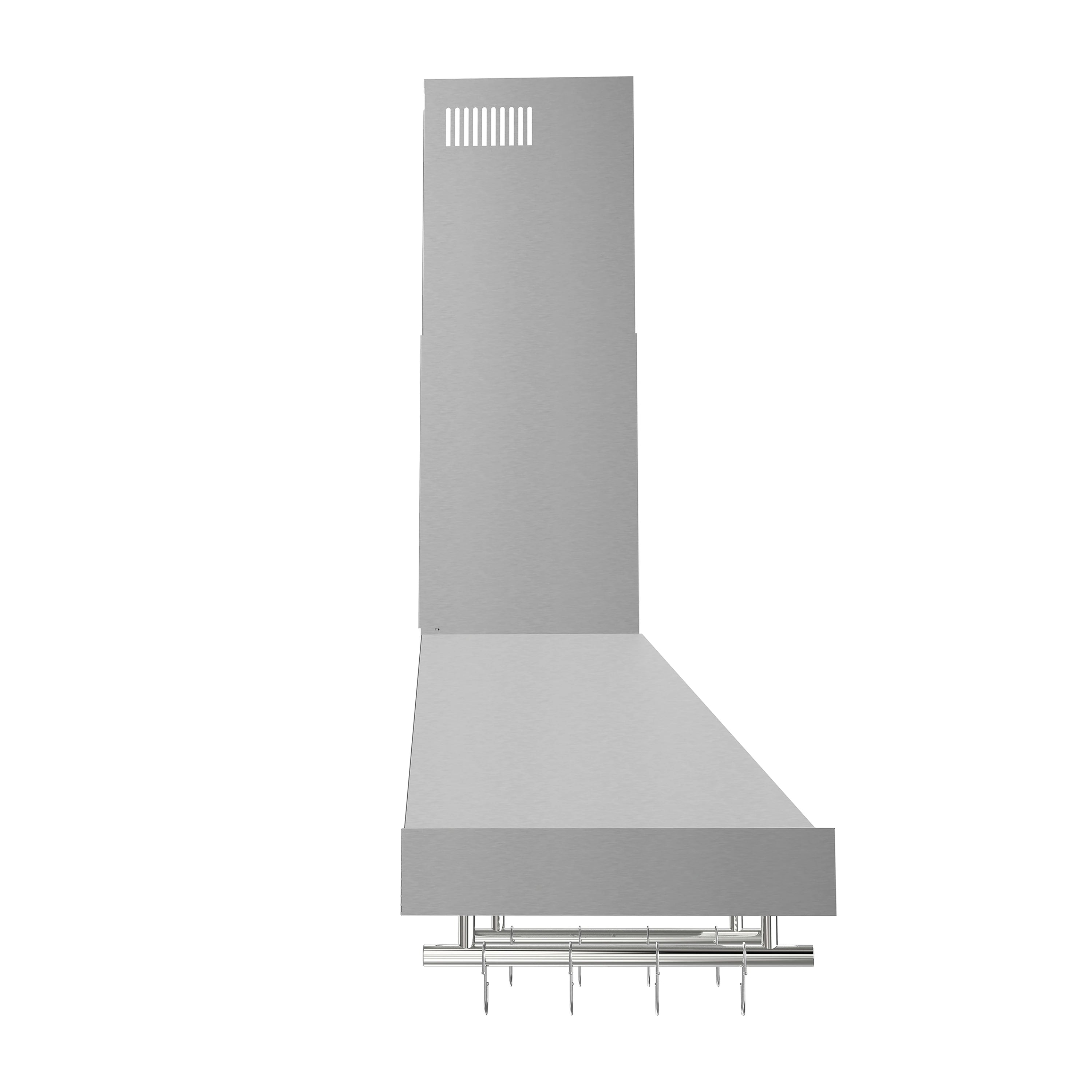 Stainless steel range hood chimney cover with vent slots and baffle section