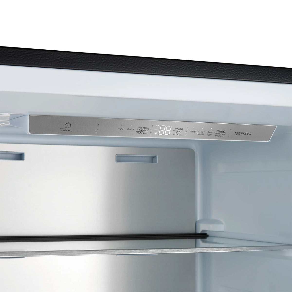 Convertible upright freezer refrigerator with front control panel and open door compartment