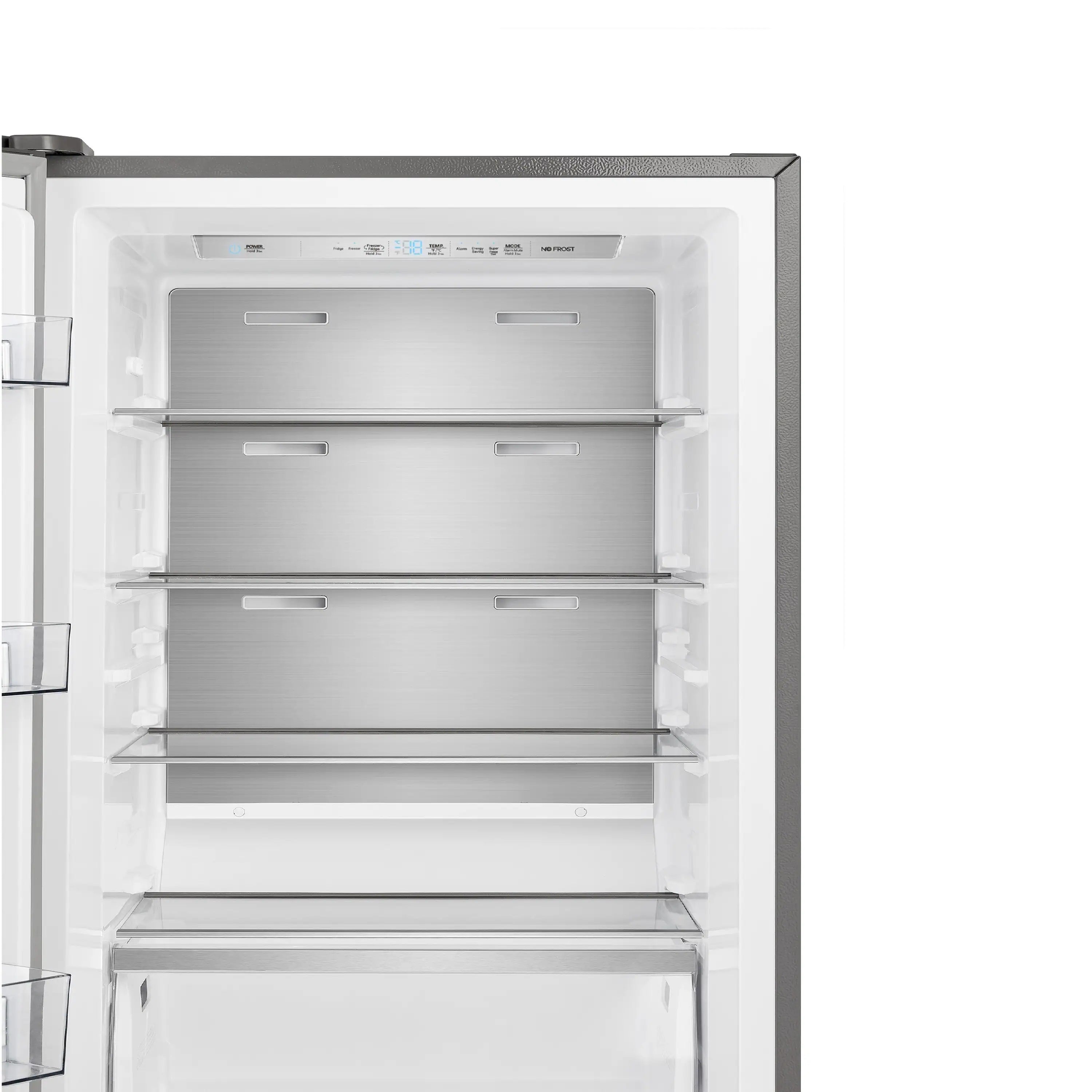 Convertible refrigerator/freezer interior with top freezer and bottom fridge compartments