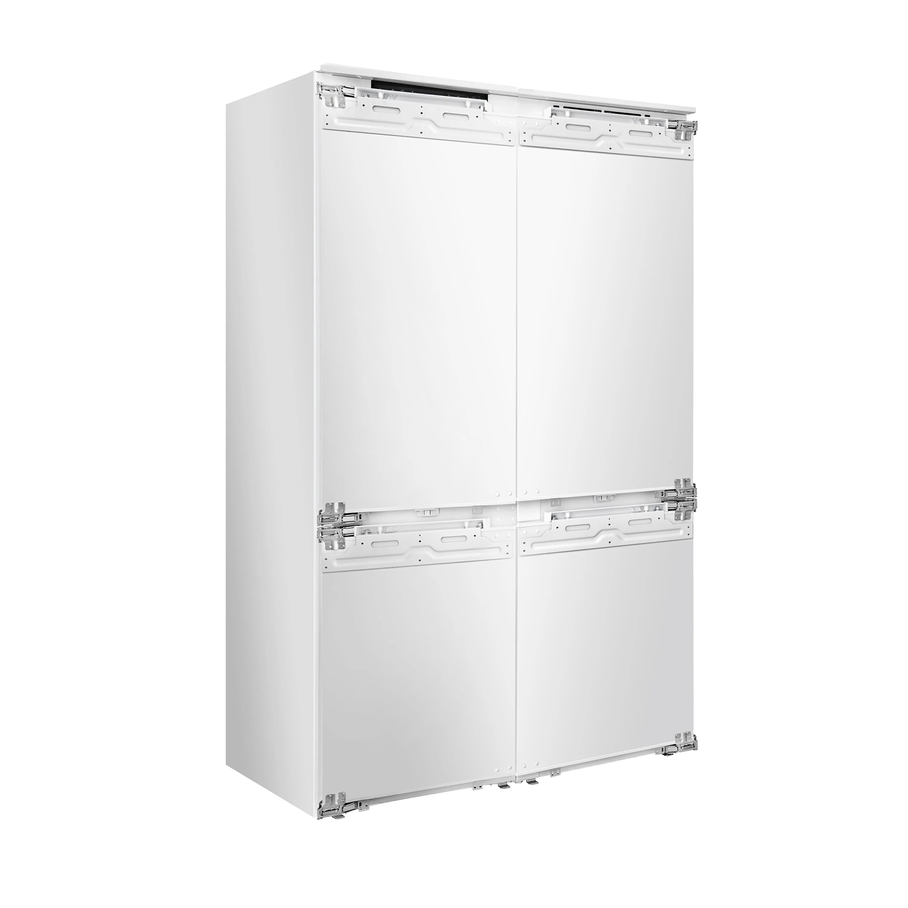 Built-in panel-ready refrigerator open frame with mounting rails and leveling feet