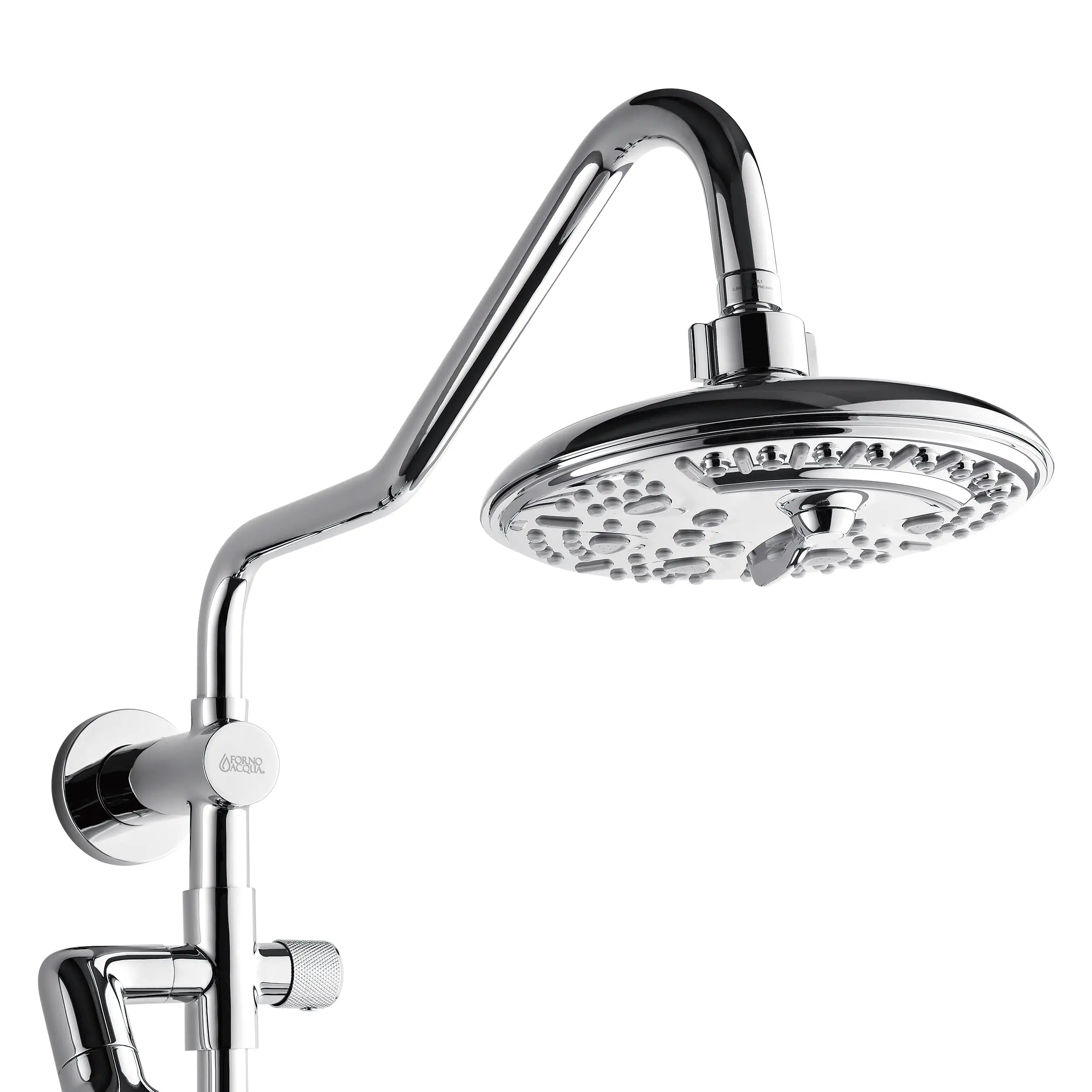 Overhead rainfall shower head with handheld mount and polished stainless steel valve