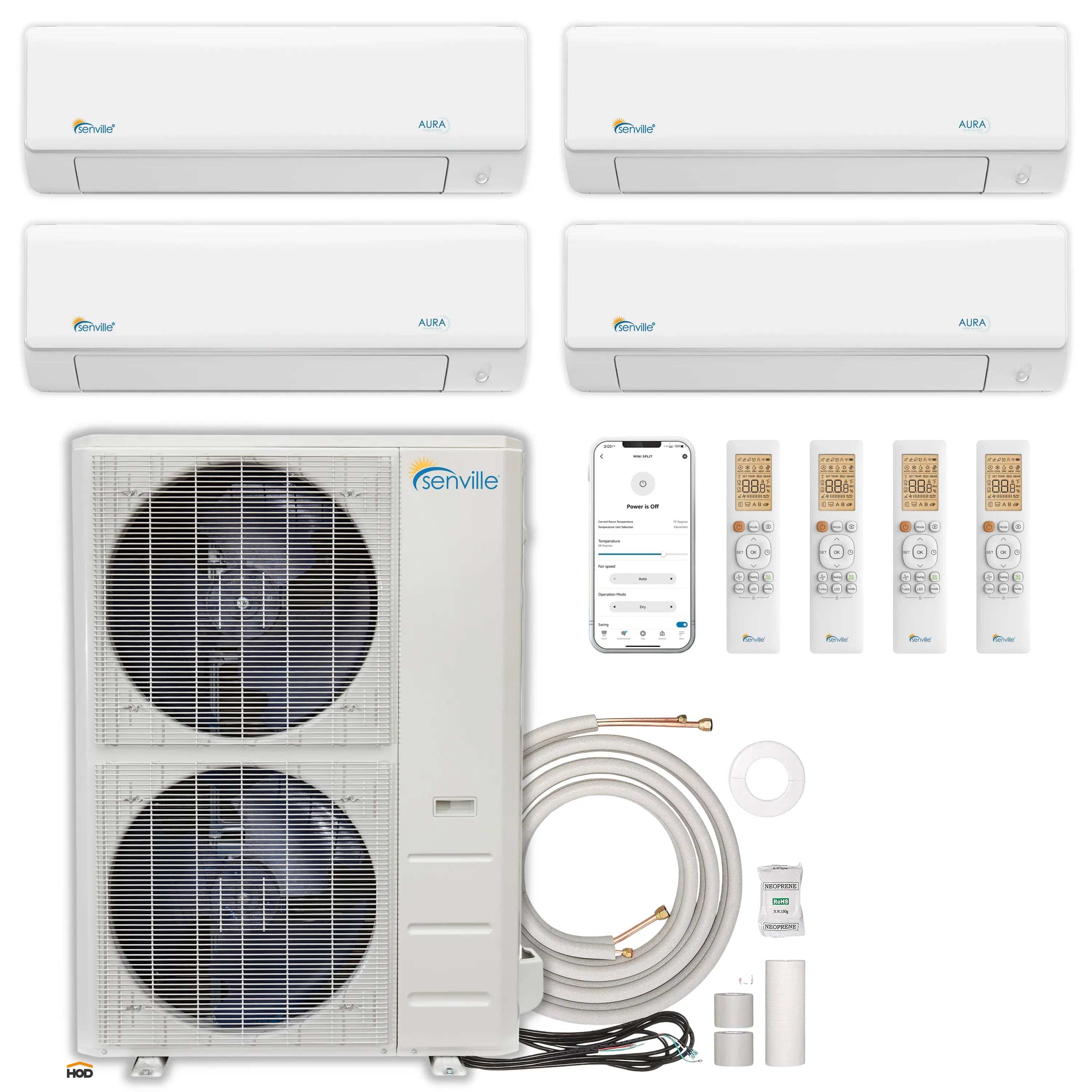 4-zone ductless mini split heat pump system with outdoor condenser and wall air handlers