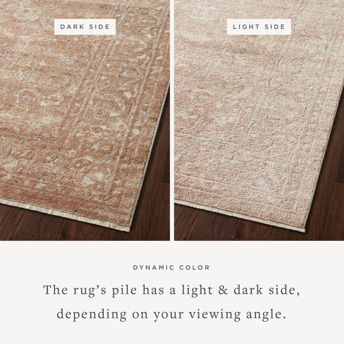 Runner rug with light and dark sides in terracotta and natural, textured distressed pattern