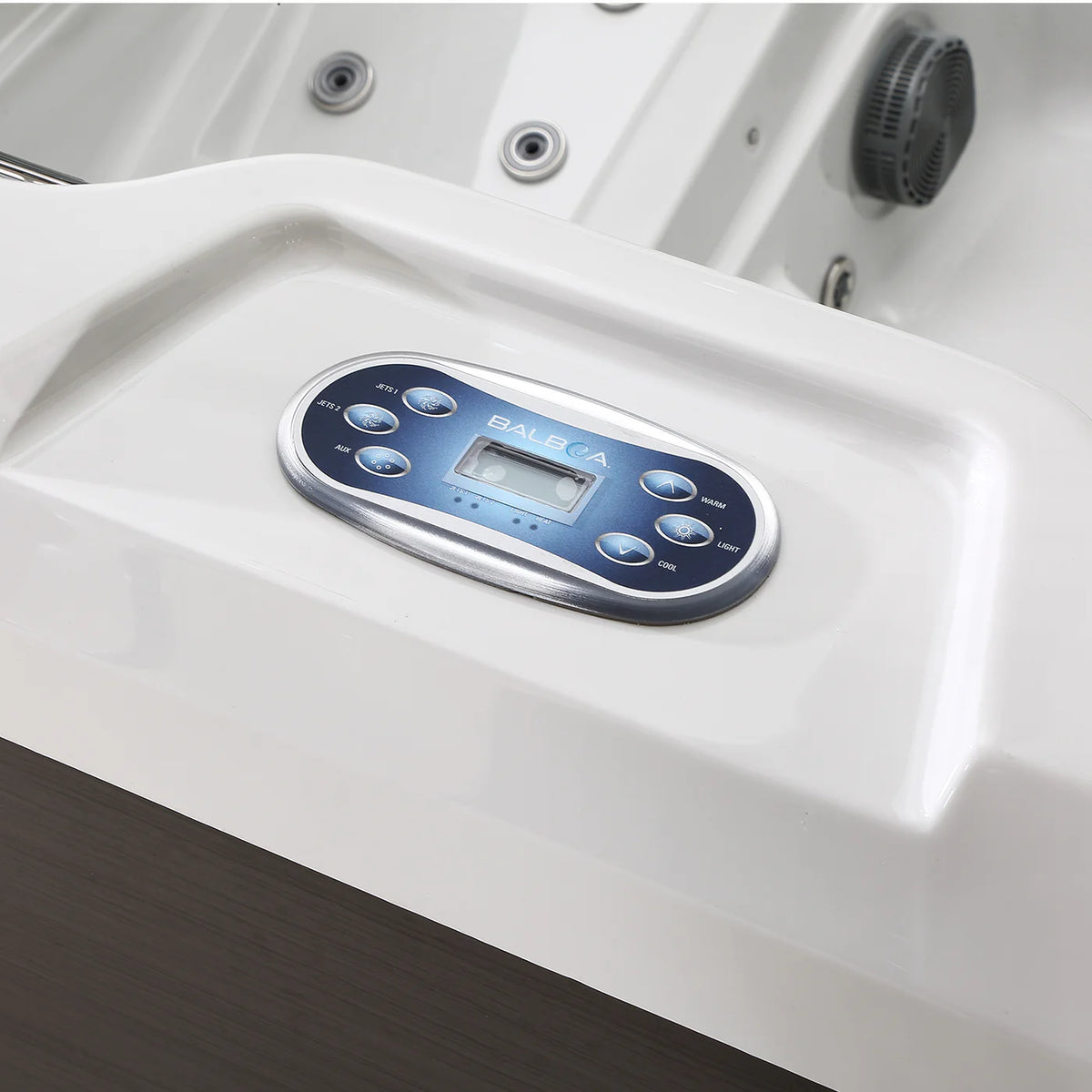 Square hot tub control panel with LED display and button controls