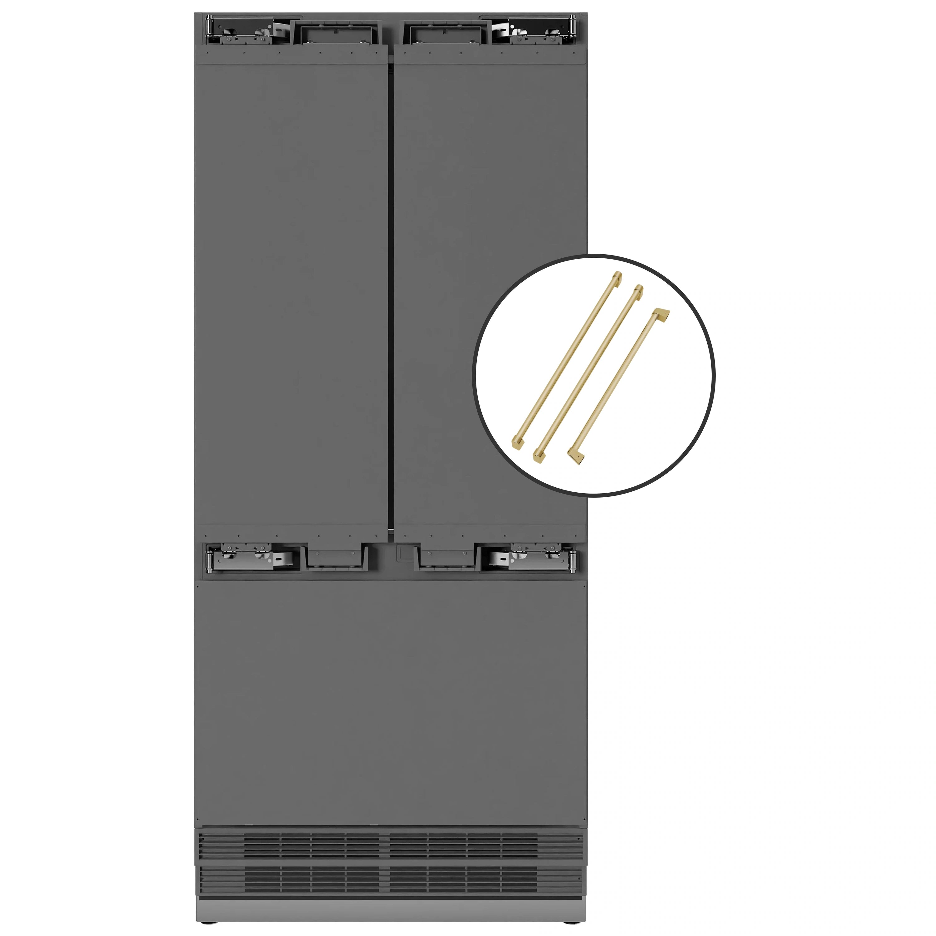 Built-in bottom freezer refrigerator with French doors and vented lower grille