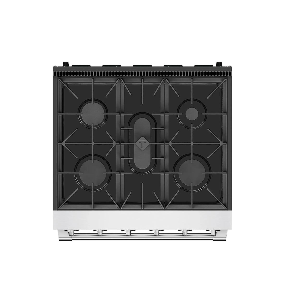 Propane gas range stovetop grate with five burner layout in black