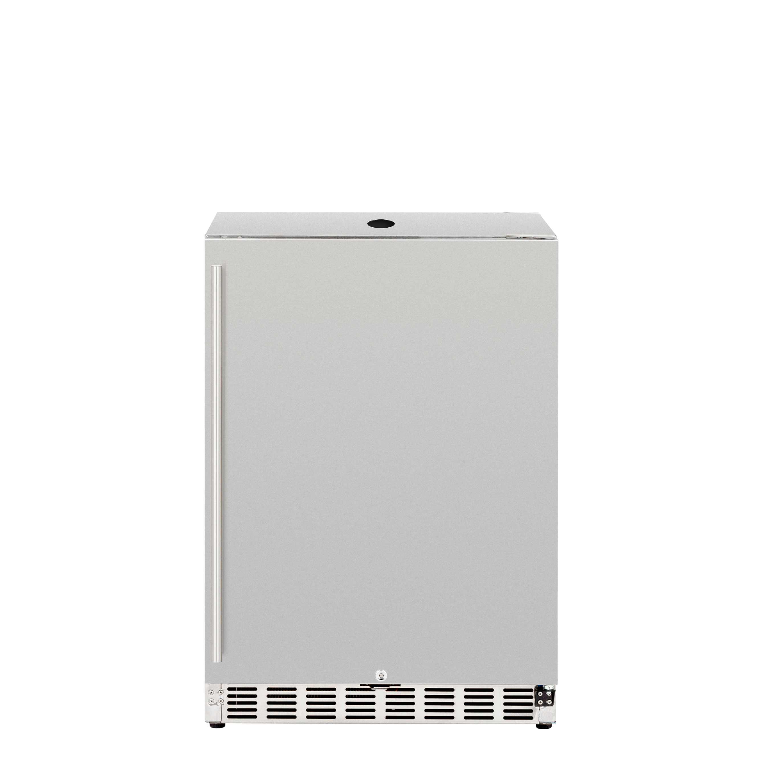 Outdoor no-tap kegerator cabinet in stainless-look finish with vented lower grille