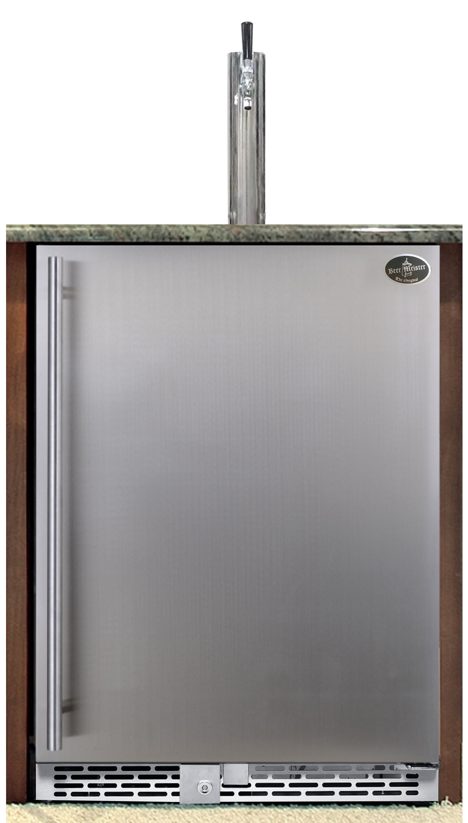 Built-in stainless single-tower beer refrigerator with smooth door and front vent