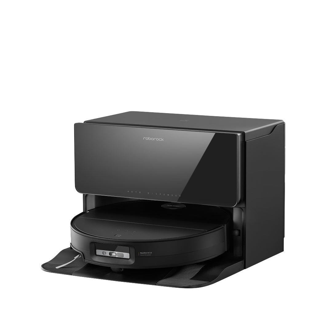 Roborock robot vacuum with integrated dock and open top cover