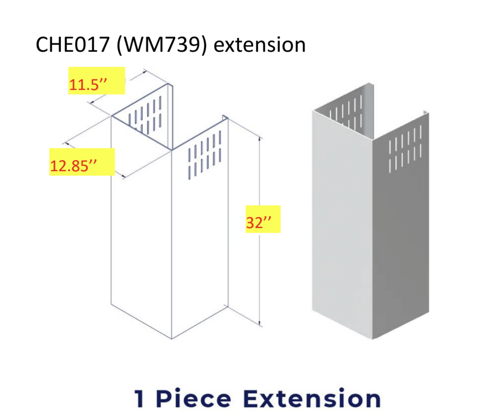 Haulane chimney extension, gray rectangular vented panel, 1-piece design
