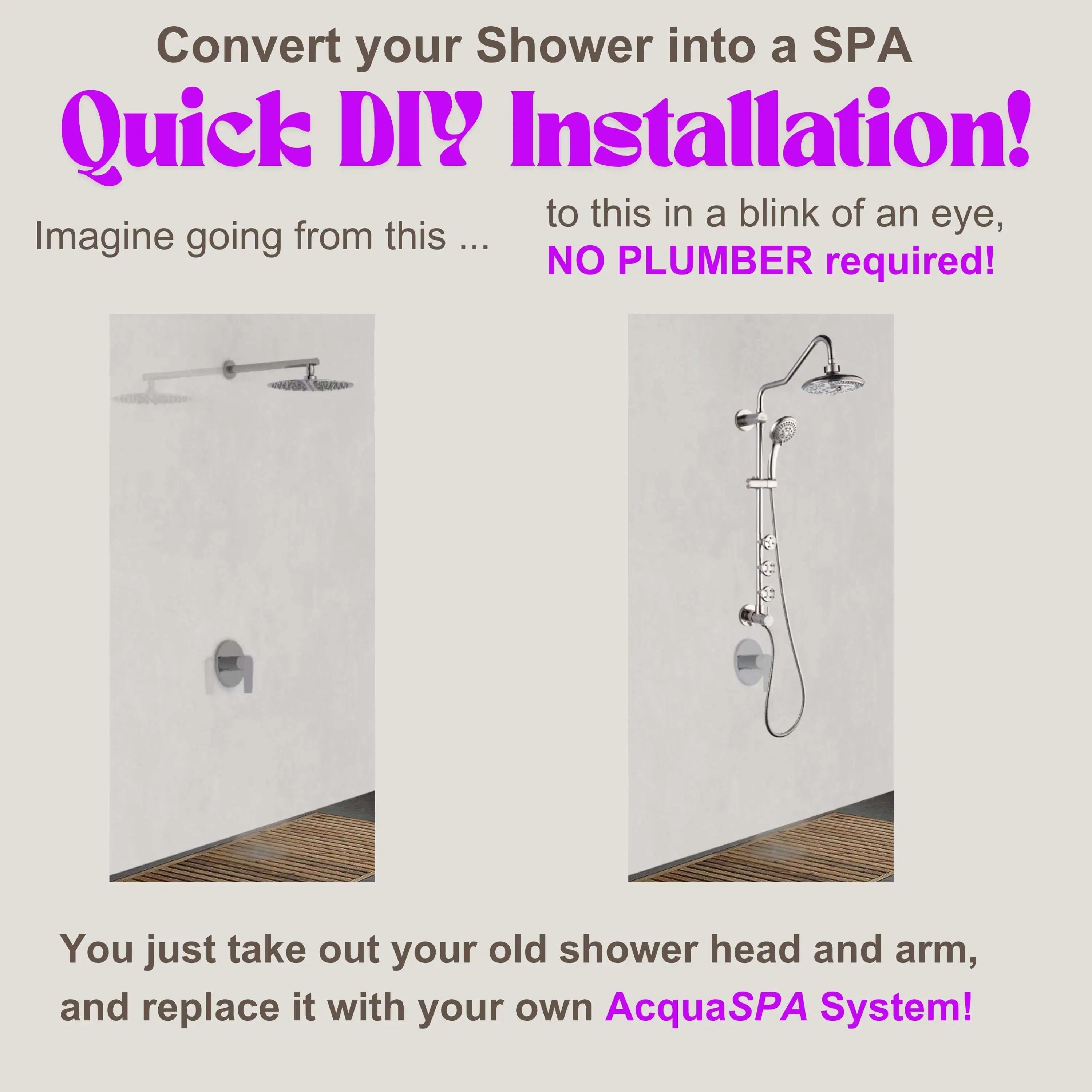 Brushed nickel overhead rainfall shower with handheld sprayer and body jet controls