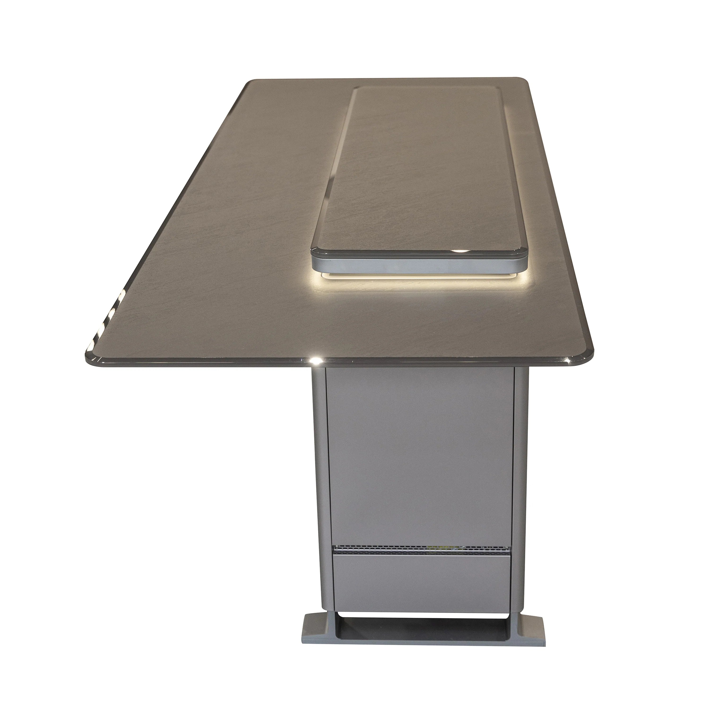 Smart bar table with sandstone black countertop and stainless steel cabinet base