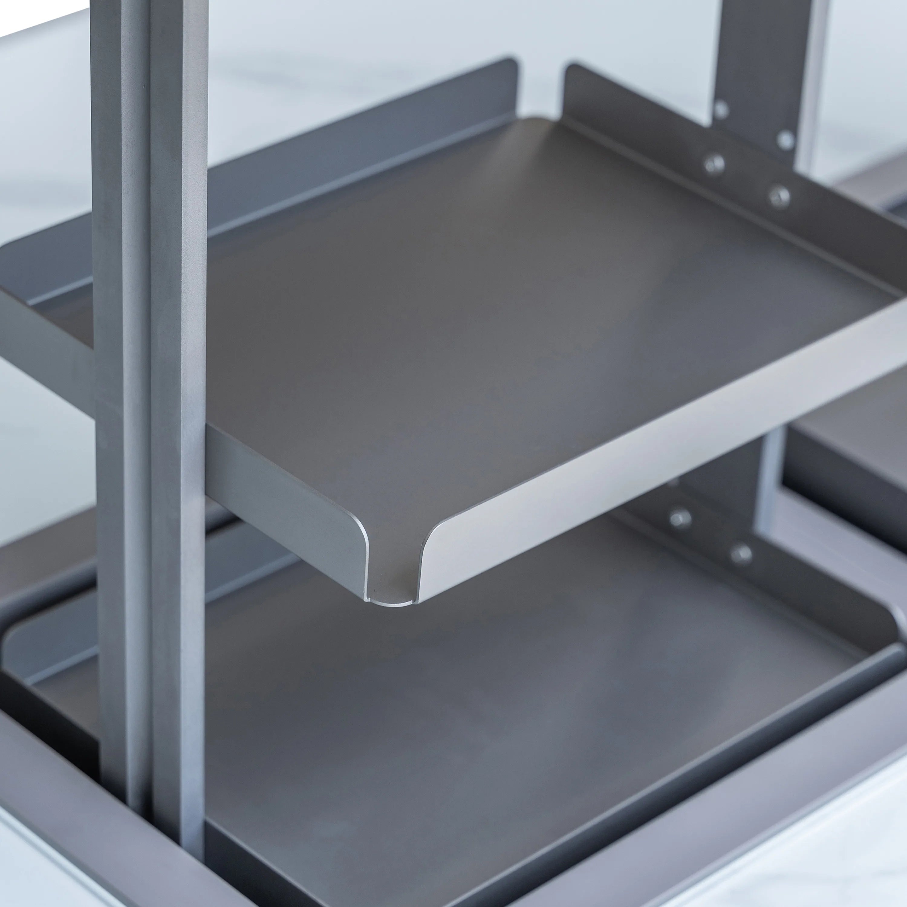 White smart bar table refrigerator interior shelf with metal divider