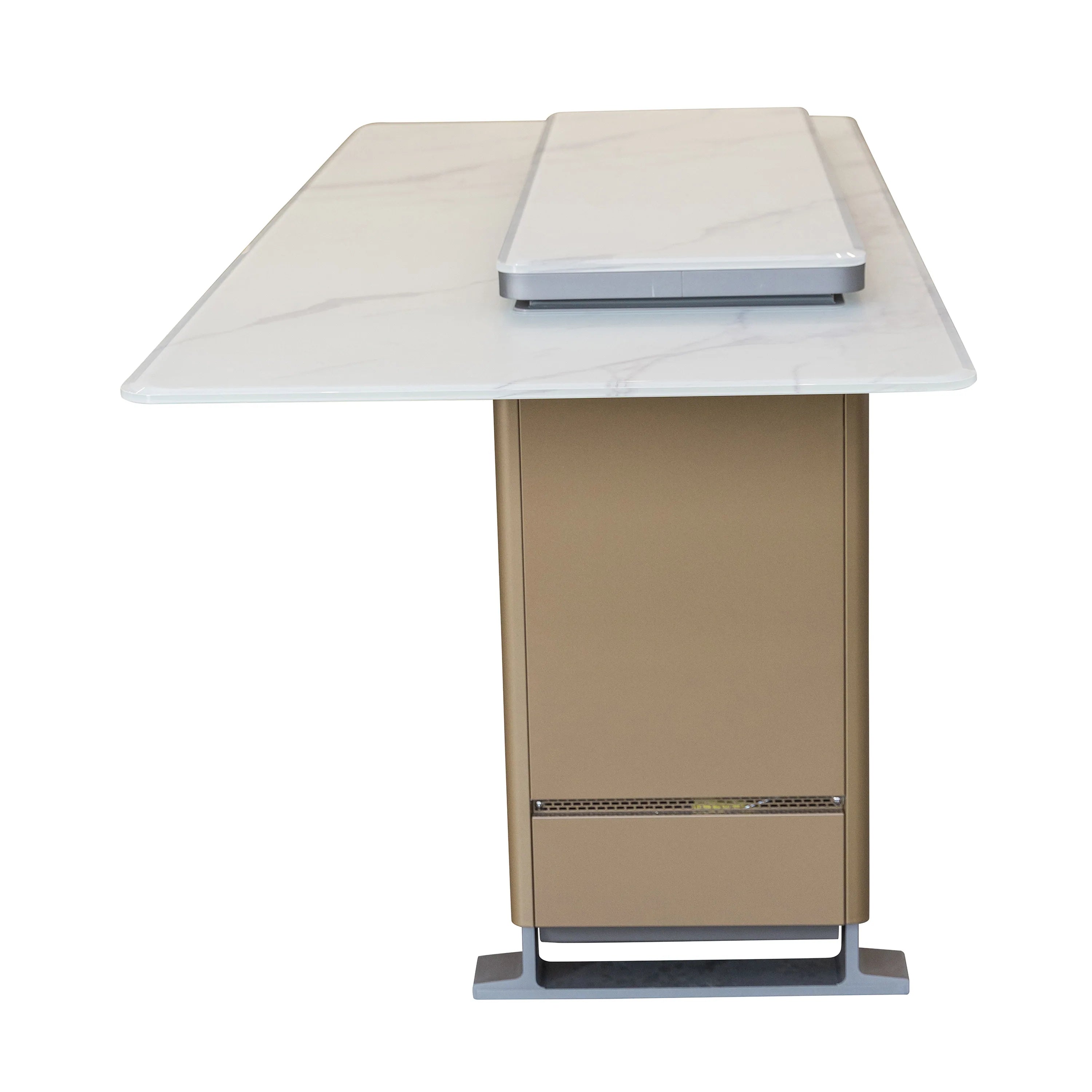 Smart bar table refrigerator with white tabletop and front access door
