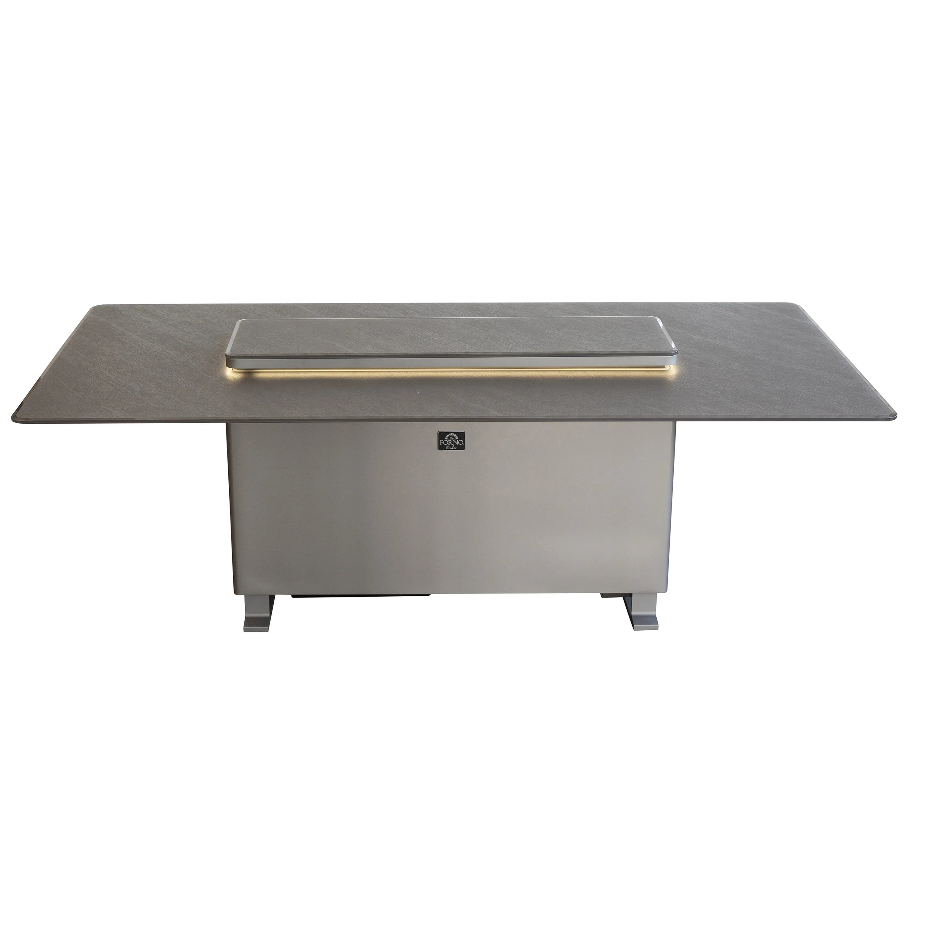 Sandstone black outdoor dining table with glass lid and side cabinet