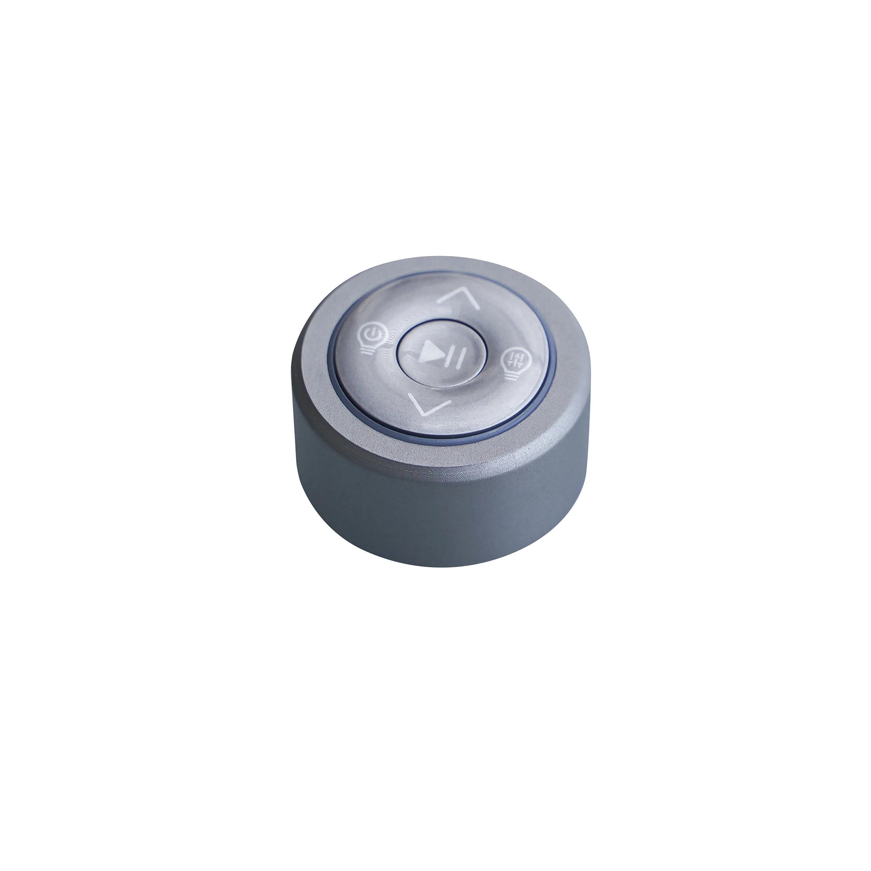Round control knob with illuminated icons on dark base