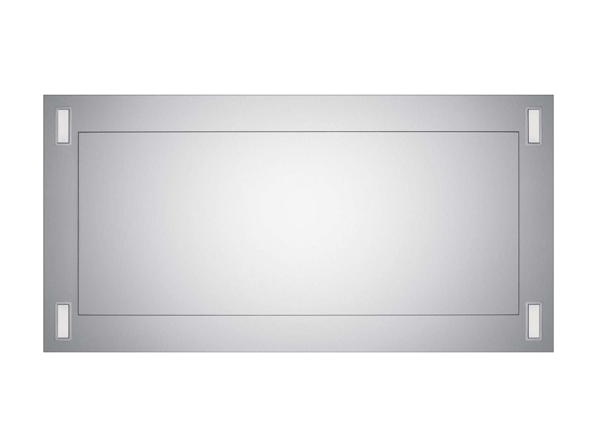 Stainless steel range hood front panel with rectangular LED light window
