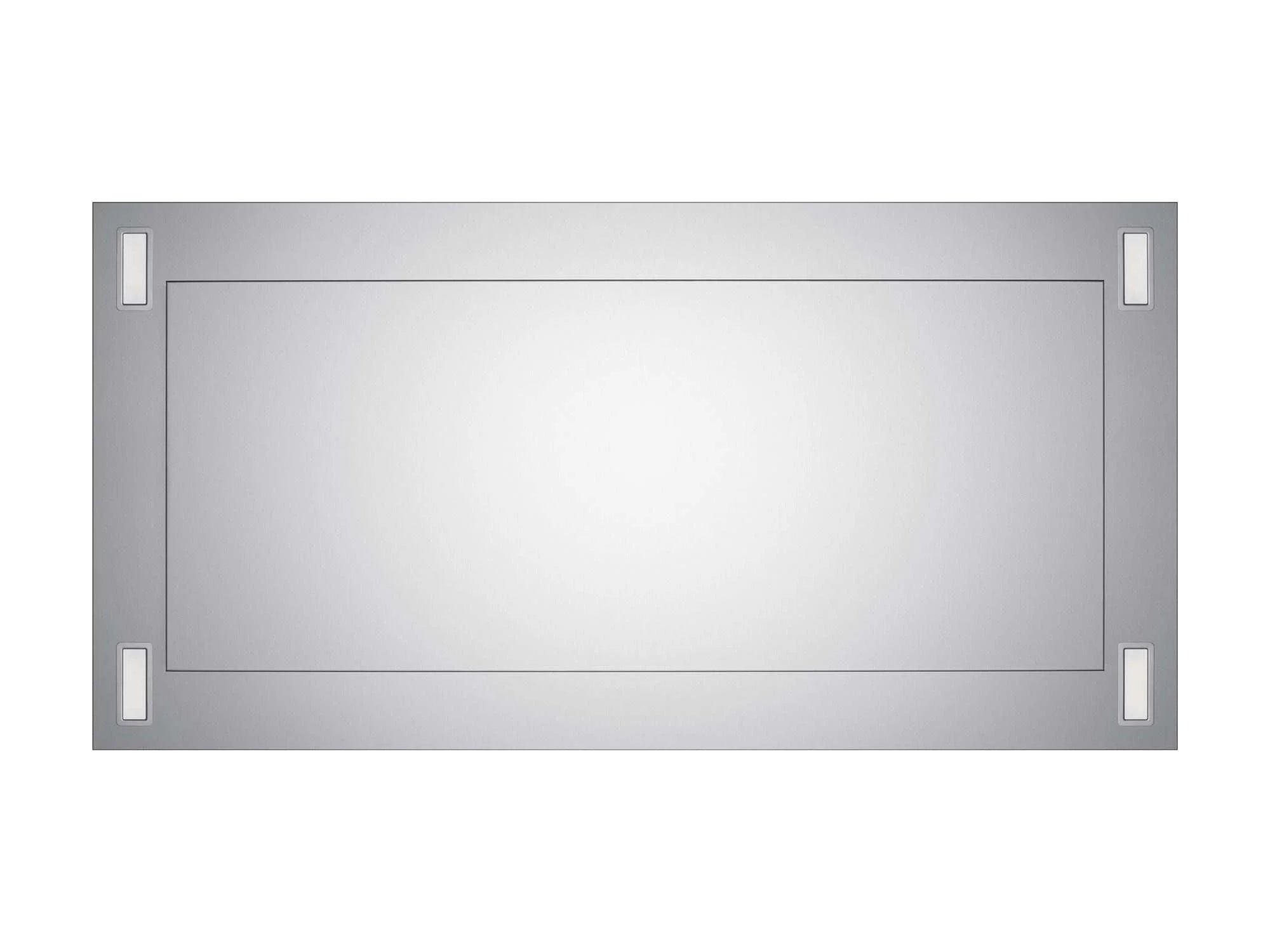Matte white flush ceiling mount range hood with rectangular front panel and side lights