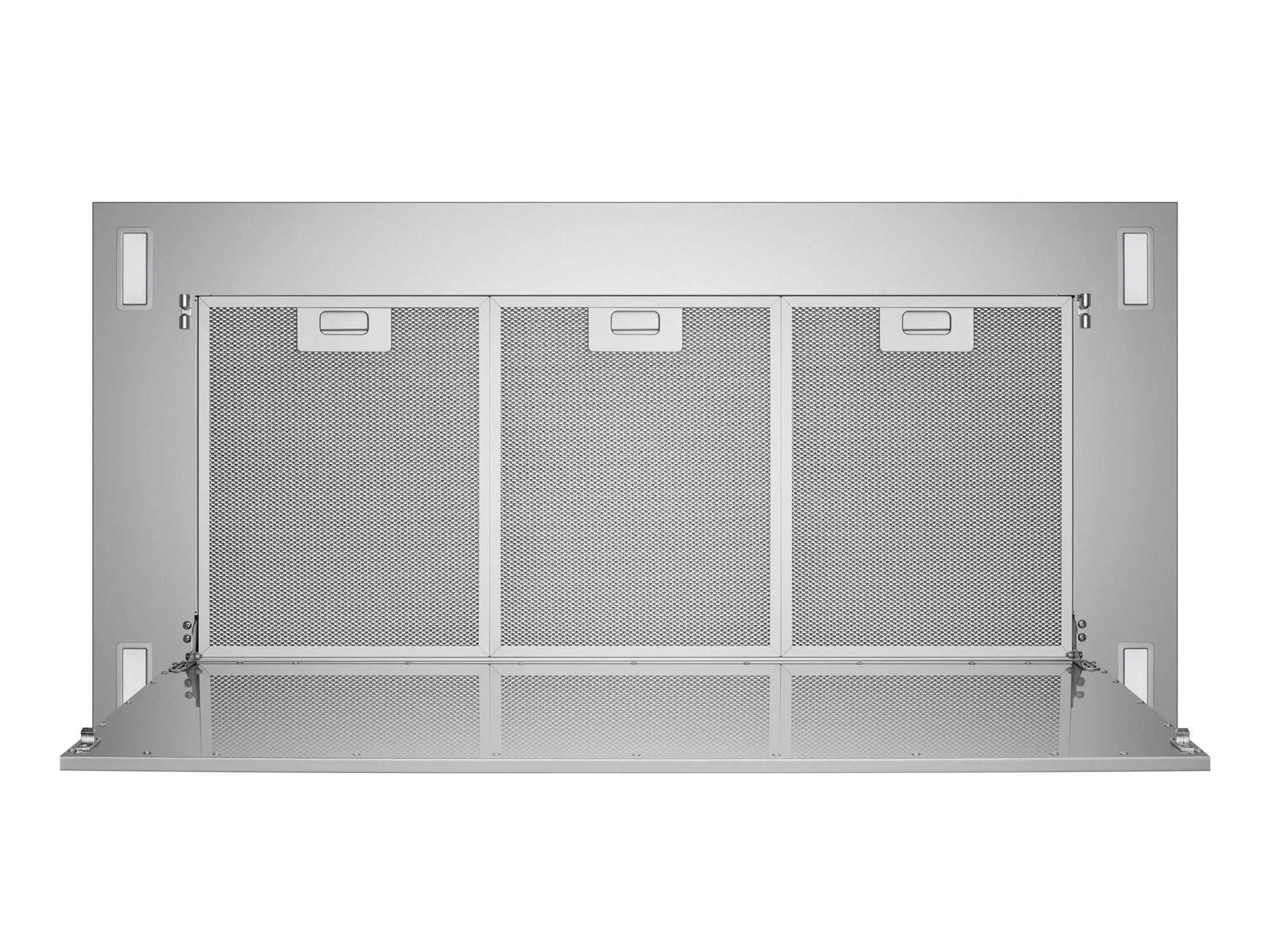 Stainless steel flush ceiling range hood with three aluminum mesh filter panels