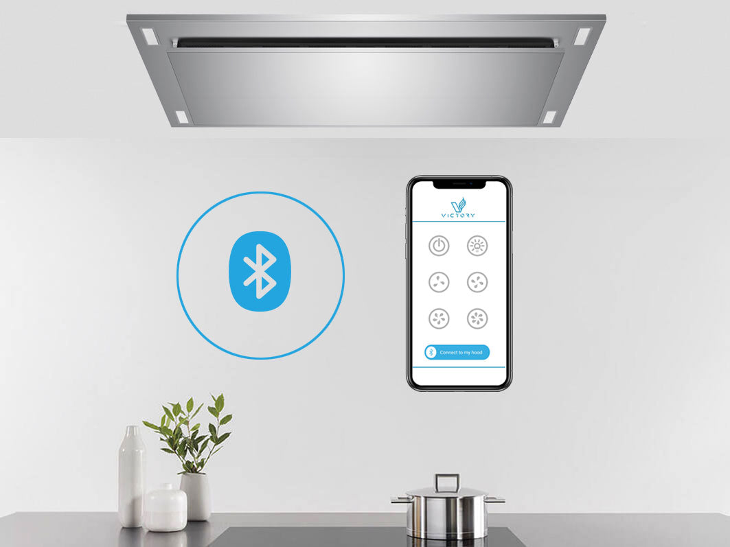 Matte white flush ceiling range hood under counter kitchen ceiling