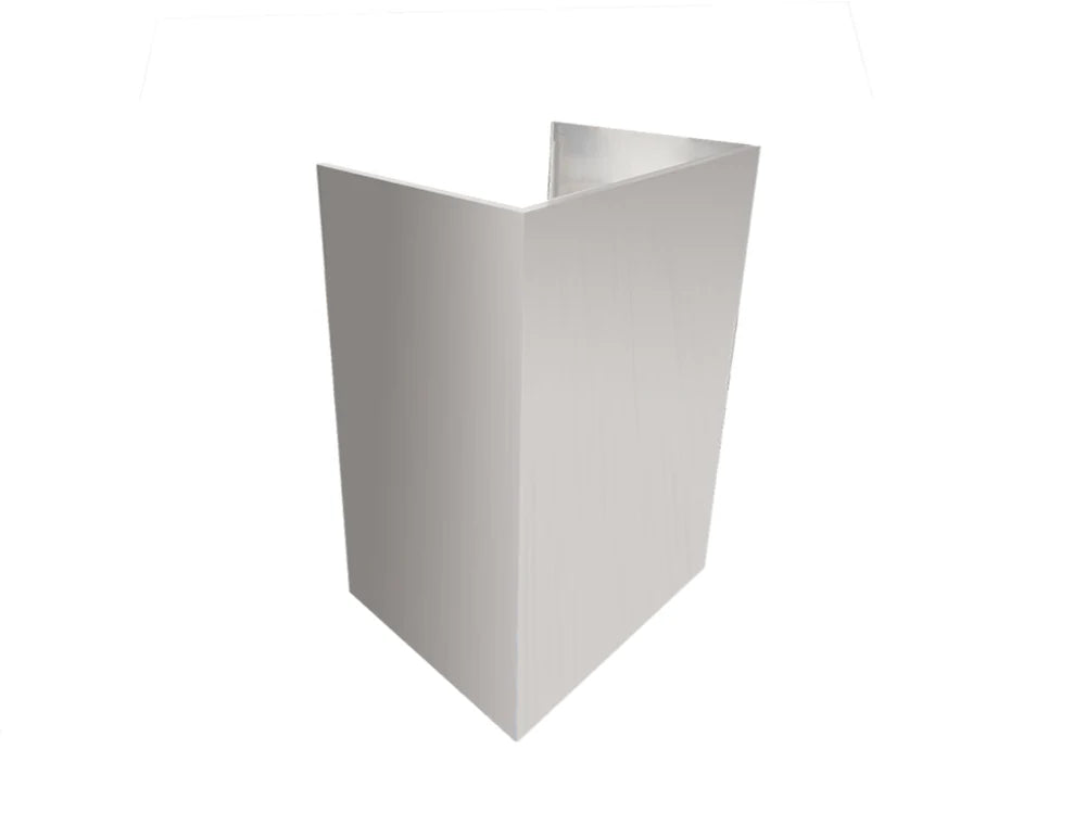 Duct cover extension panel in white metal, rectangular folded design
