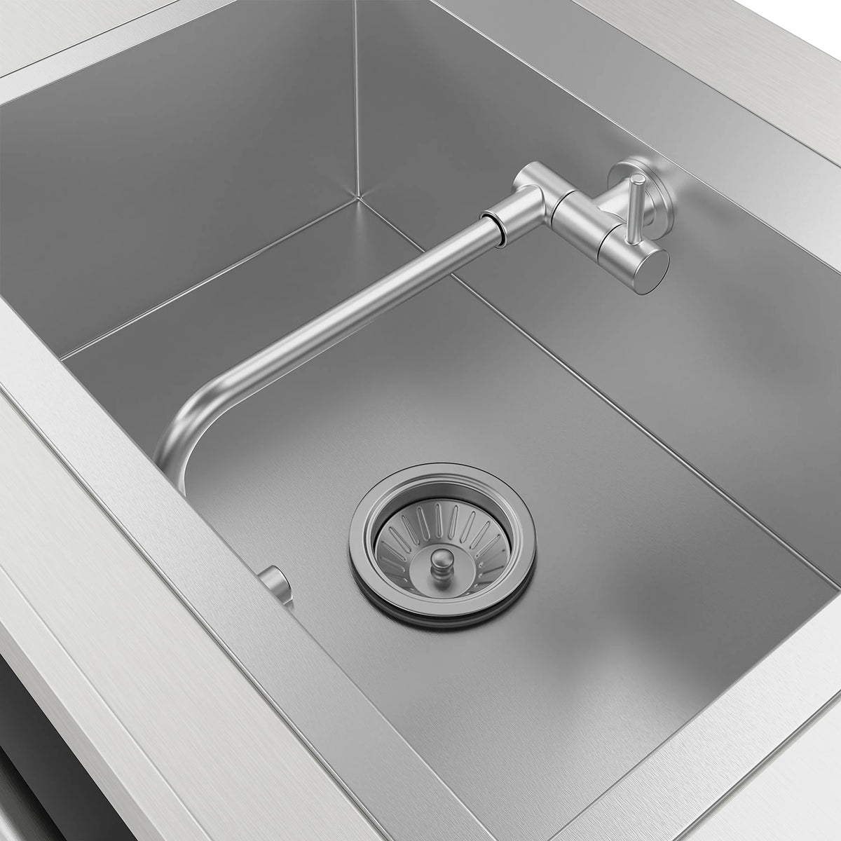 Outdoor kitchen island sink basin with stainless faucet and drain cover